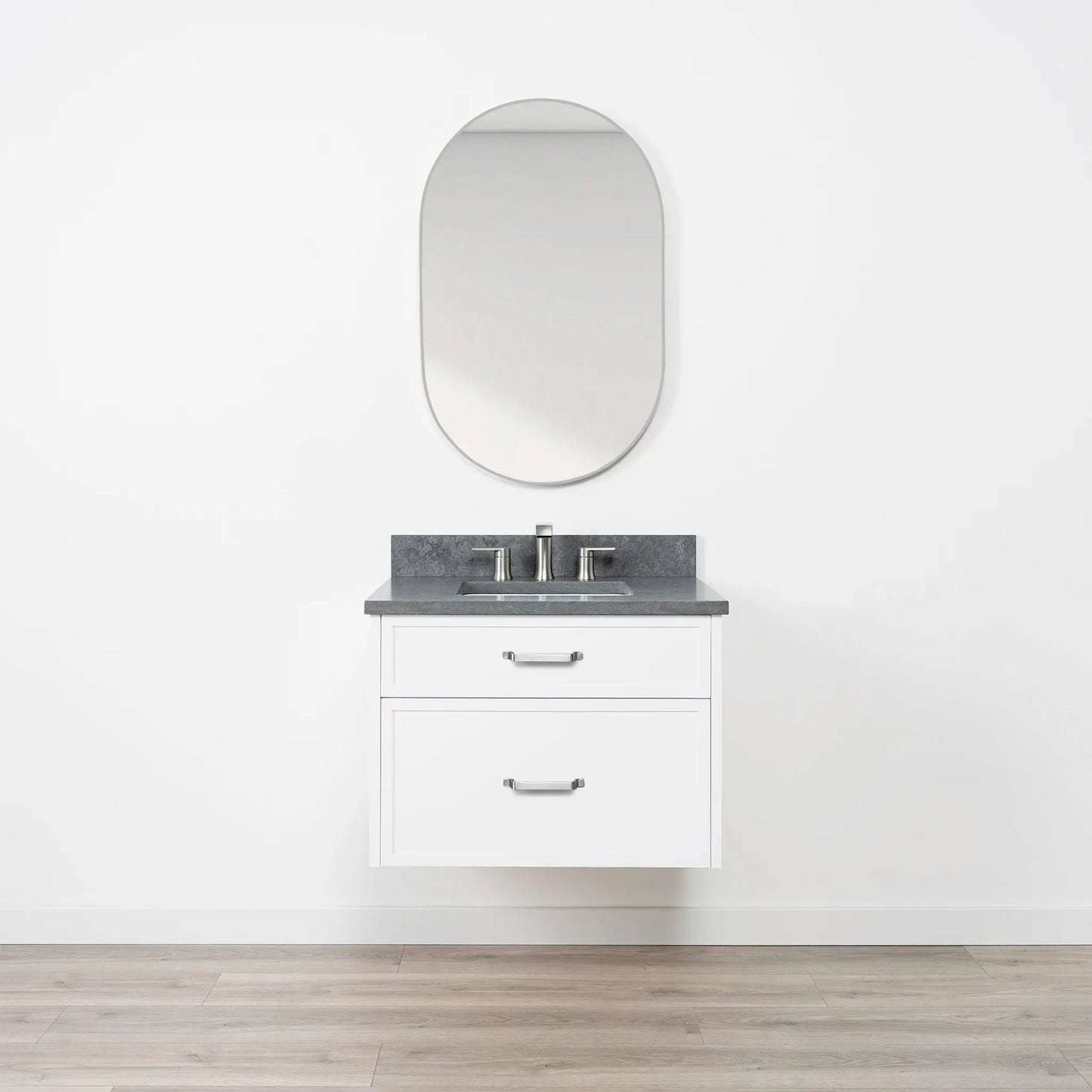 Cape Breton SLIM 30" Wall Mount Satin White Bathroom Vanity - All Drawers Teodor Bathroom Vanity Canada