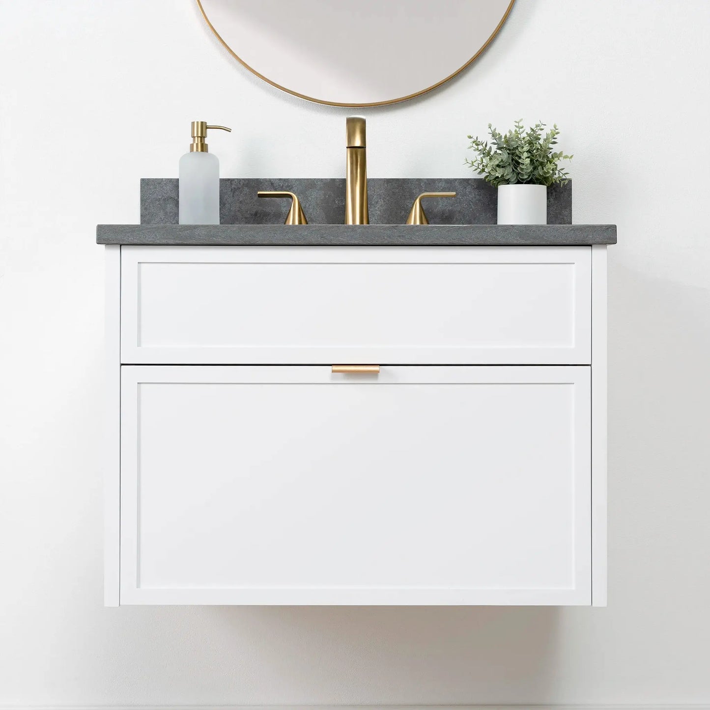 Cape Breton SLIM 30" Wall Mount Satin White Bathroom Vanity - All Drawers Teodor Bathroom Vanity Canada