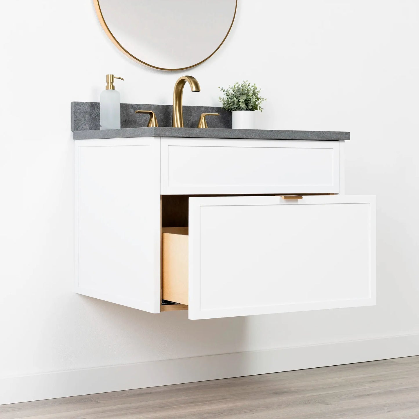 Cape Breton SLIM 30" Wall Mount Satin White Bathroom Vanity - All Drawers Teodor Bathroom Vanity Canada