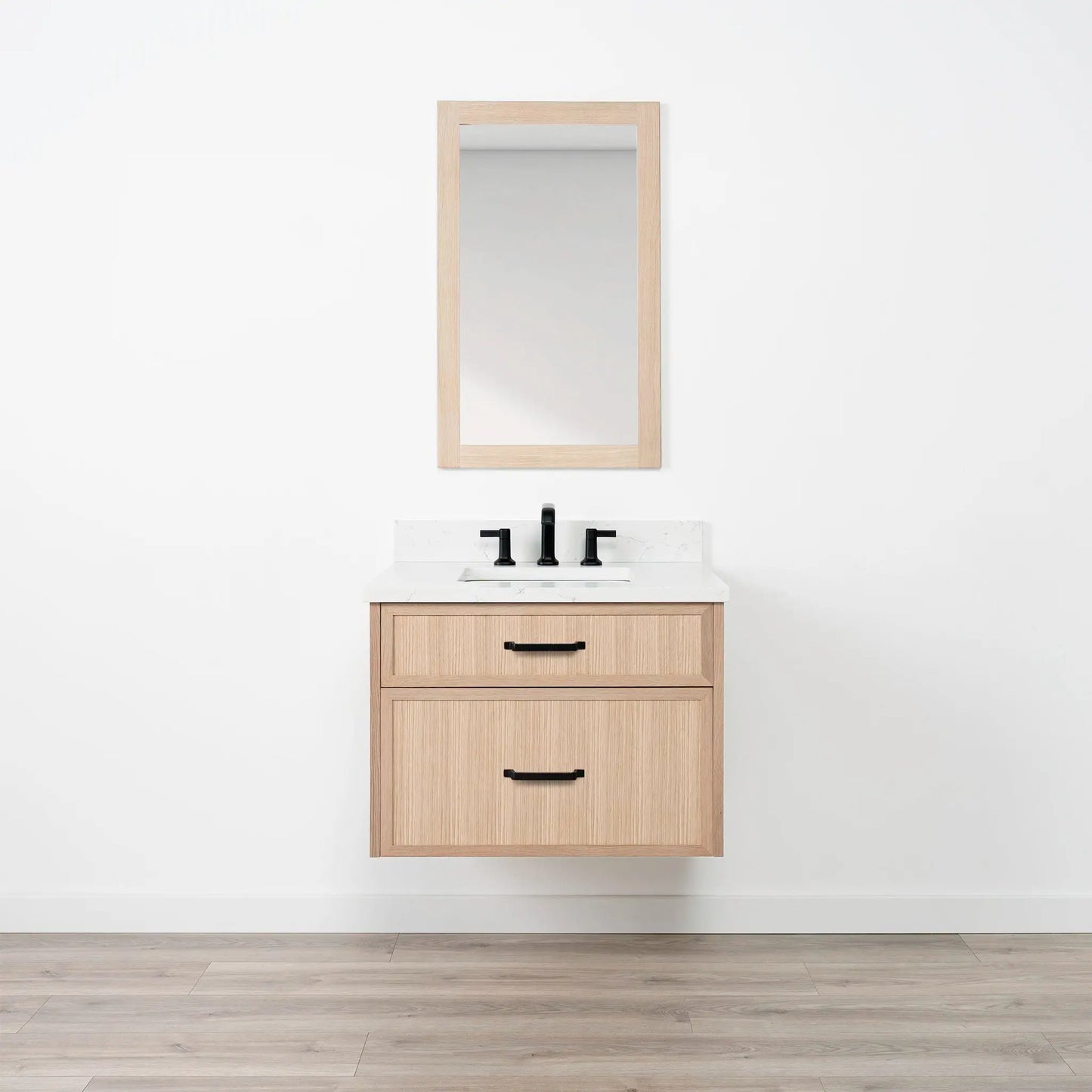 Cape Breton SLIM 30" Wall Mount White Oak Bathroom Vanity - All Drawers Teodor Bathroom Vanity Canada