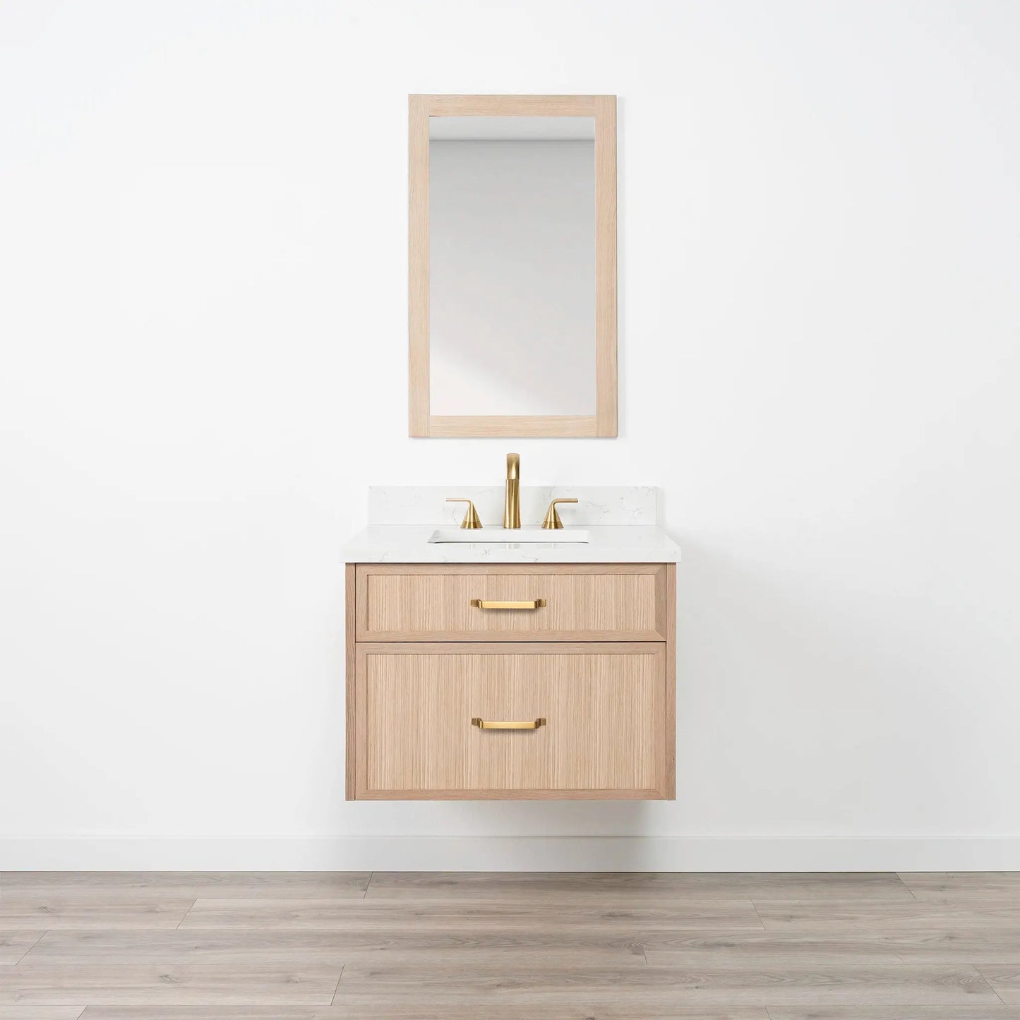 Cape Breton SLIM 30" Wall Mount White Oak Bathroom Vanity - All Drawers Teodor Bathroom Vanity Canada