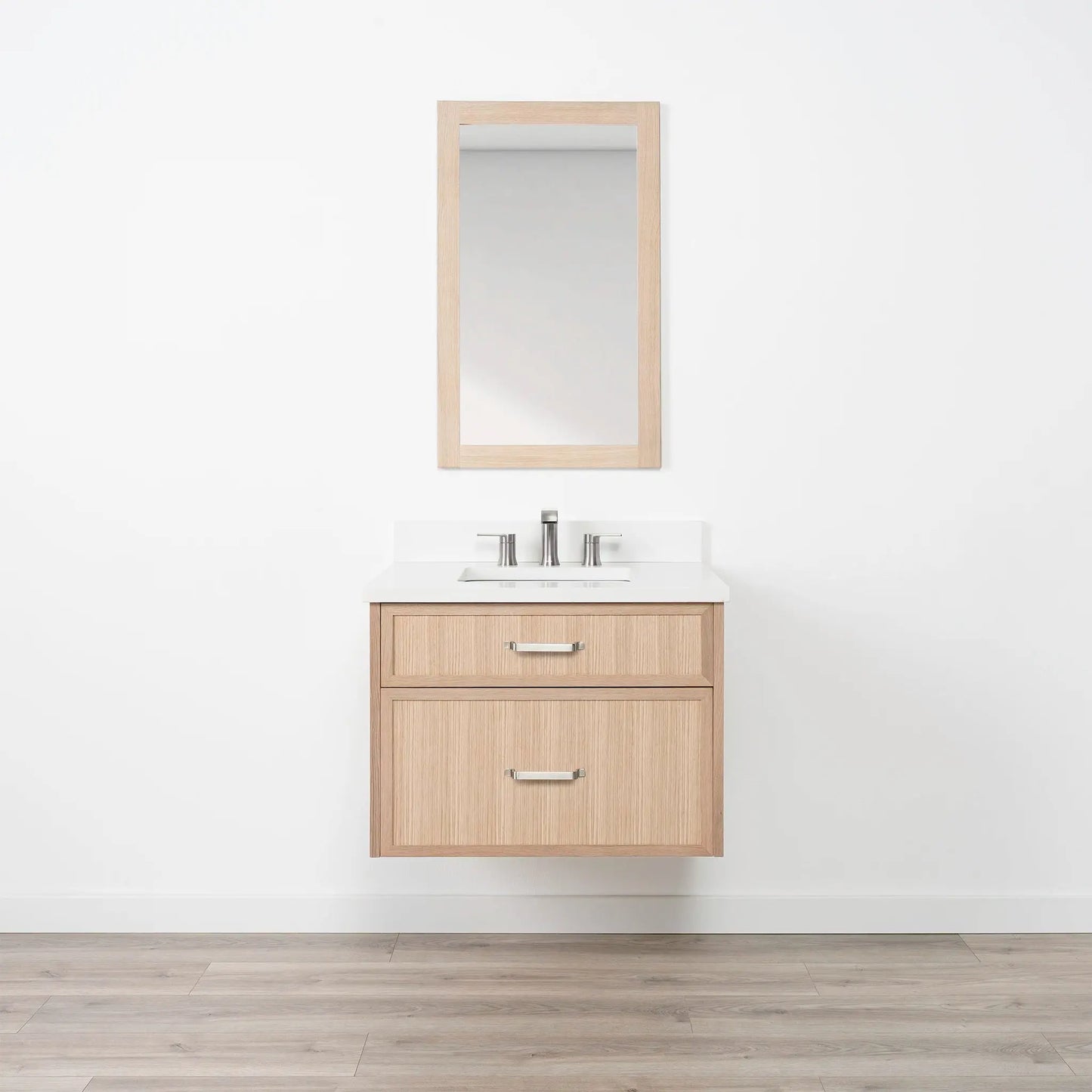 Cape Breton SLIM 30" Wall Mount White Oak Bathroom Vanity - All Drawers Teodor Bathroom Vanity Canada