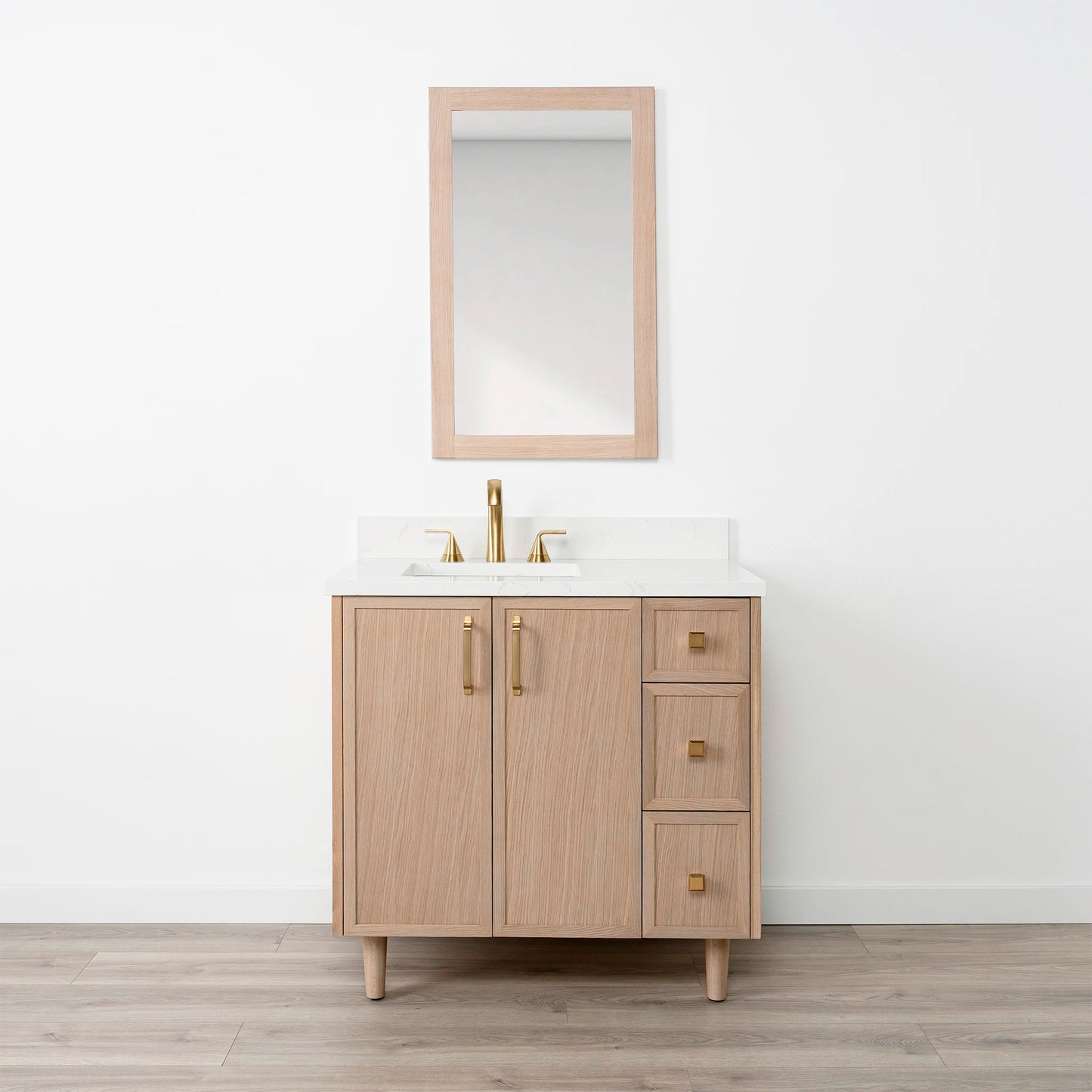 Cape Breton SLIM 36" White Oak Bathroom Vanity, Left Sink