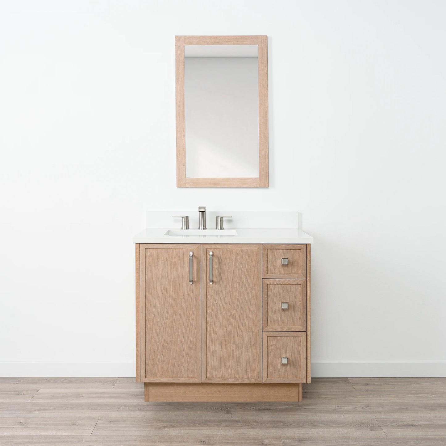 Cape Breton SLIM 36" White Oak Bathroom Vanity, Left Sink