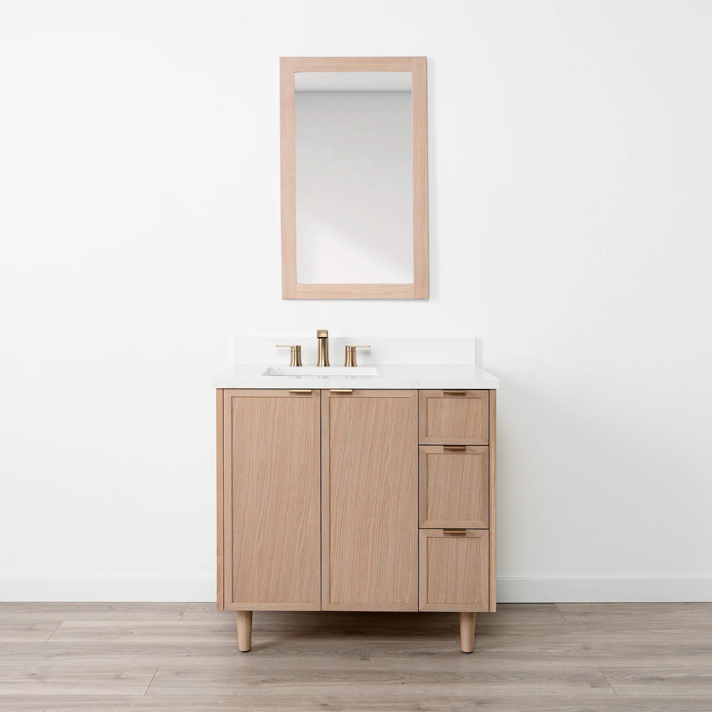 Cape Breton SLIM 36" White Oak Bathroom Vanity, Left Sink