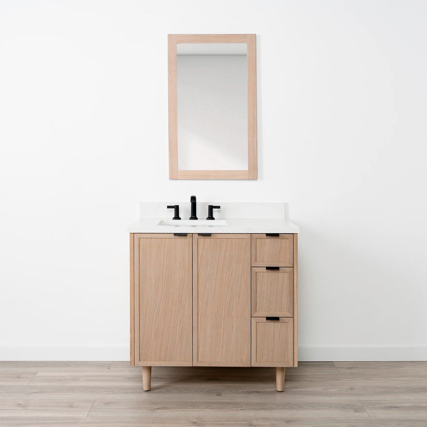 Cape Breton SLIM 36" White Oak Bathroom Vanity, Left Sink