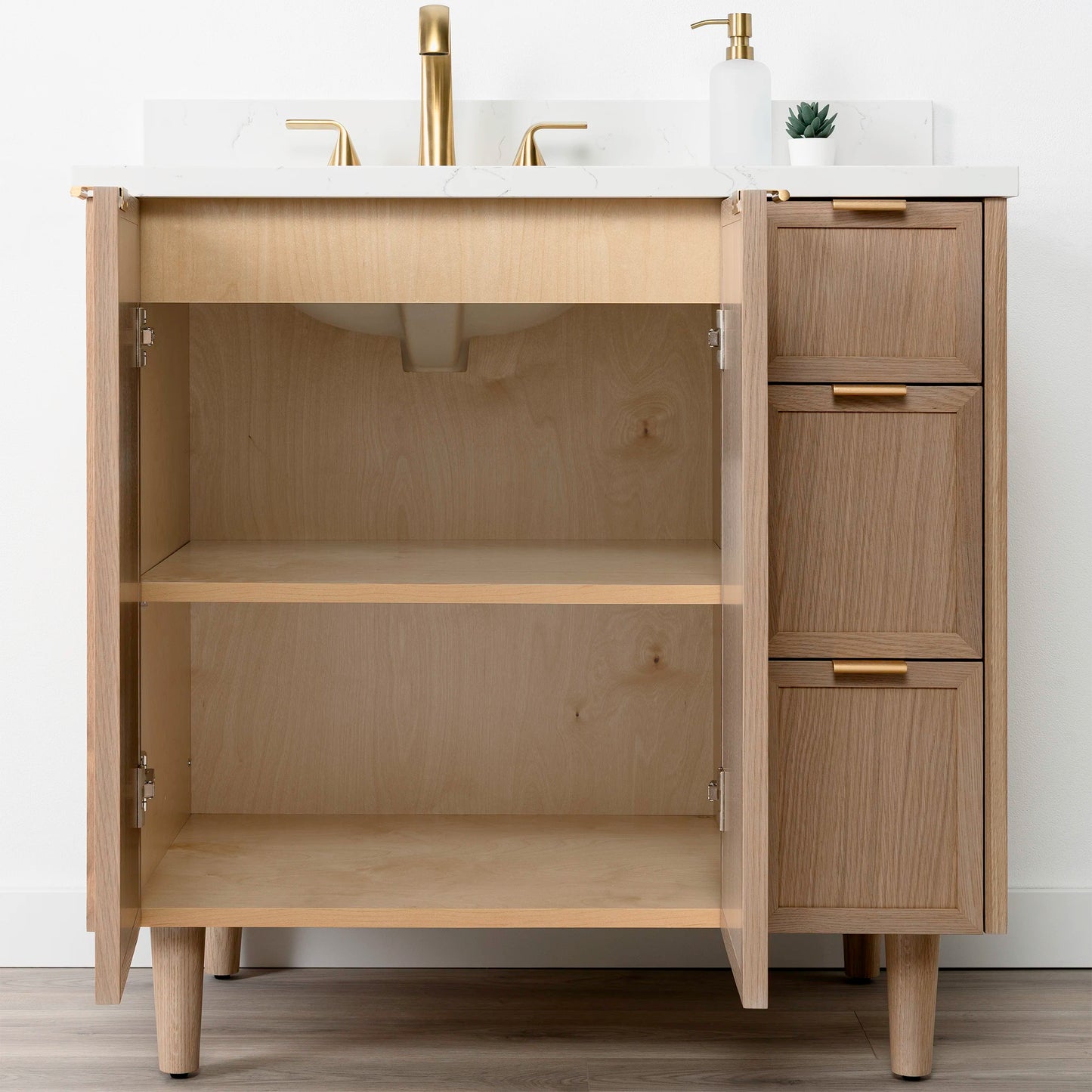 Cape Breton SLIM 36" White Oak Bathroom Vanity, Left Sink