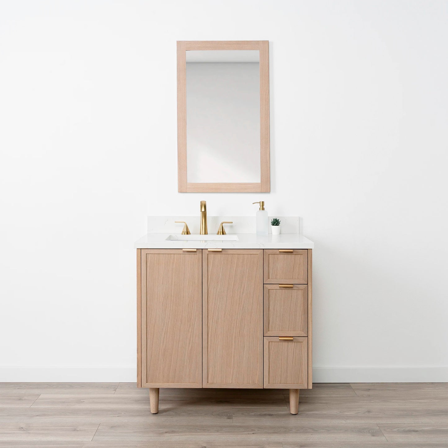 Cape Breton SLIM 36" White Oak Bathroom Vanity, Left Sink