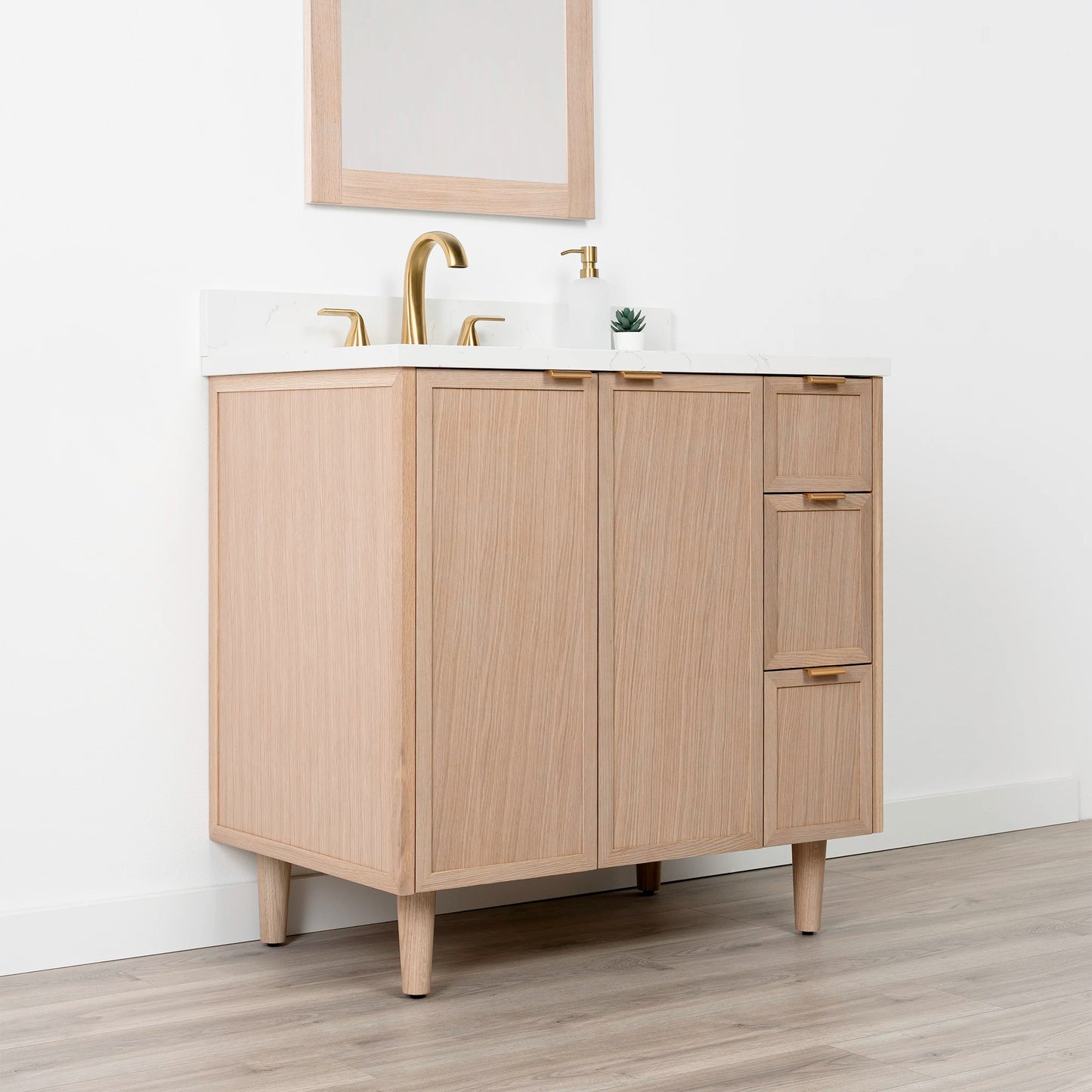 Cape Breton SLIM 36" White Oak Bathroom Vanity, Left Sink