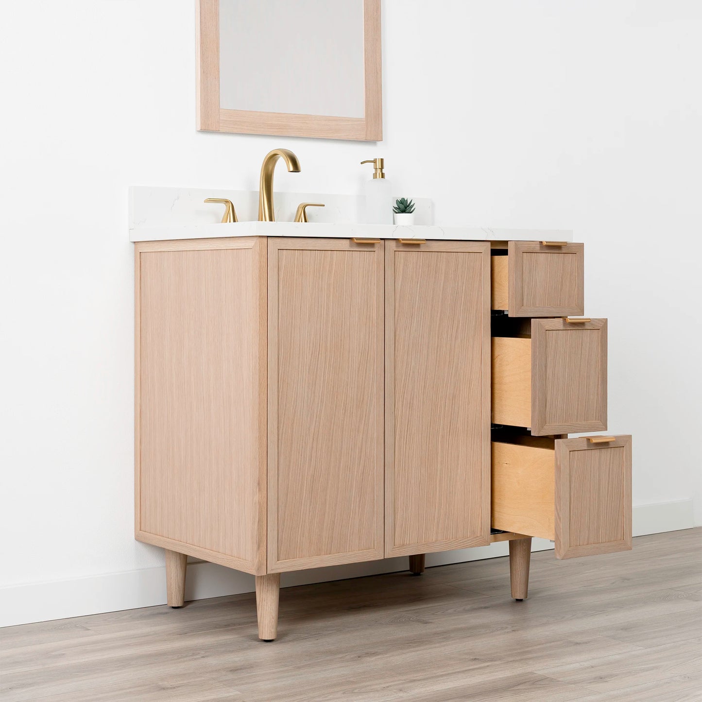 Cape Breton SLIM 36" White Oak Bathroom Vanity, Left Sink