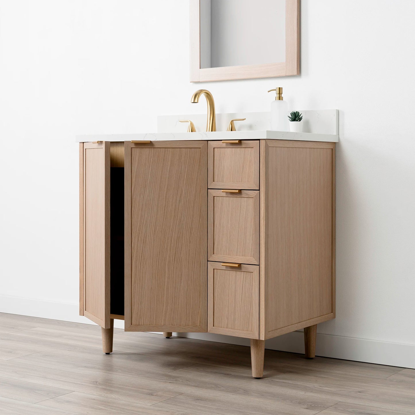 Cape Breton SLIM 36" White Oak Bathroom Vanity, Left Sink