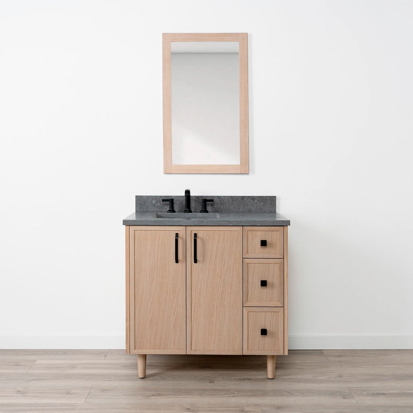 Cape Breton SLIM 36" White Oak Bathroom Vanity, Left Sink