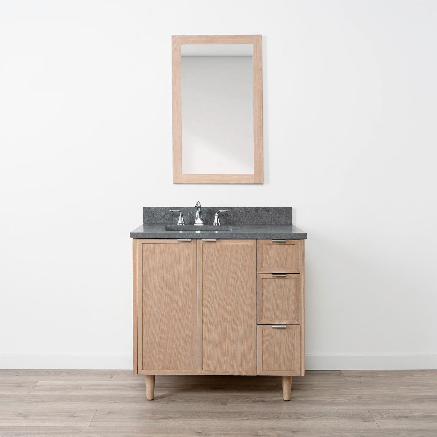 Cape Breton SLIM 36" White Oak Bathroom Vanity, Left Sink