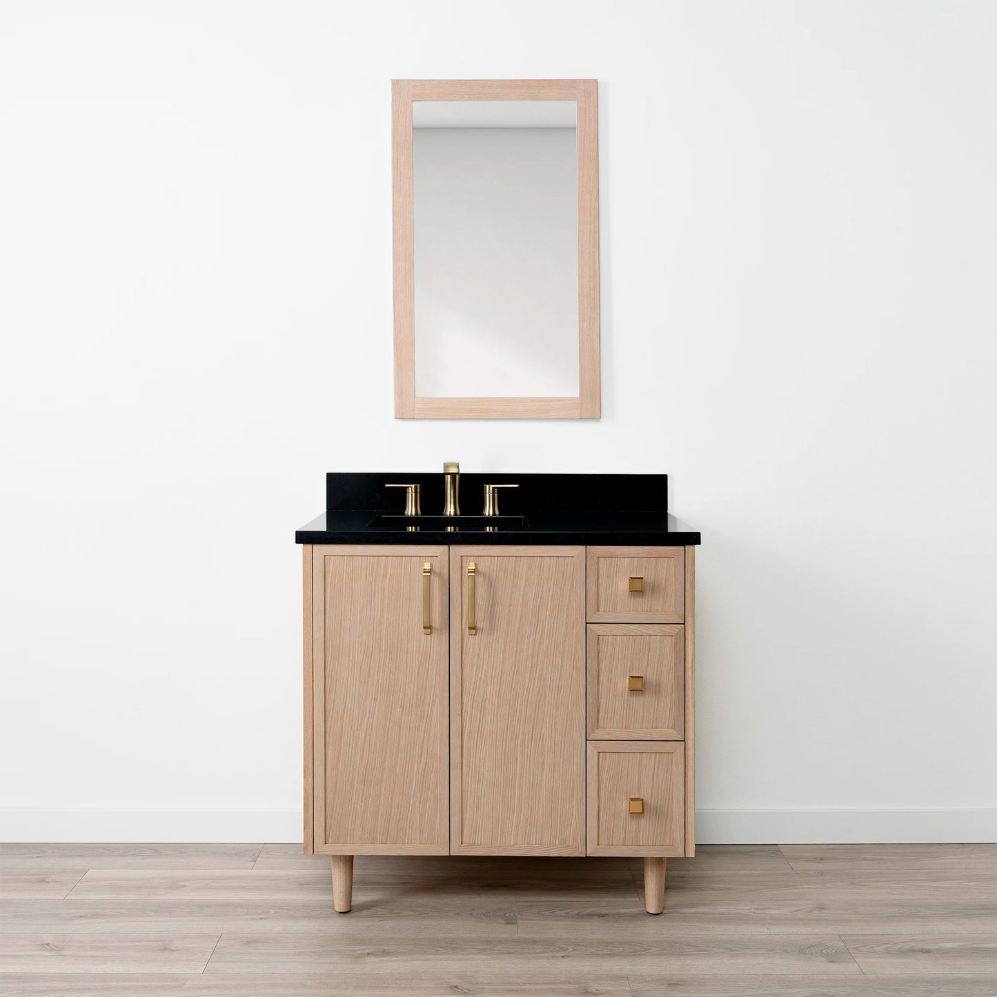 Cape Breton SLIM 36" White Oak Bathroom Vanity, Left Sink