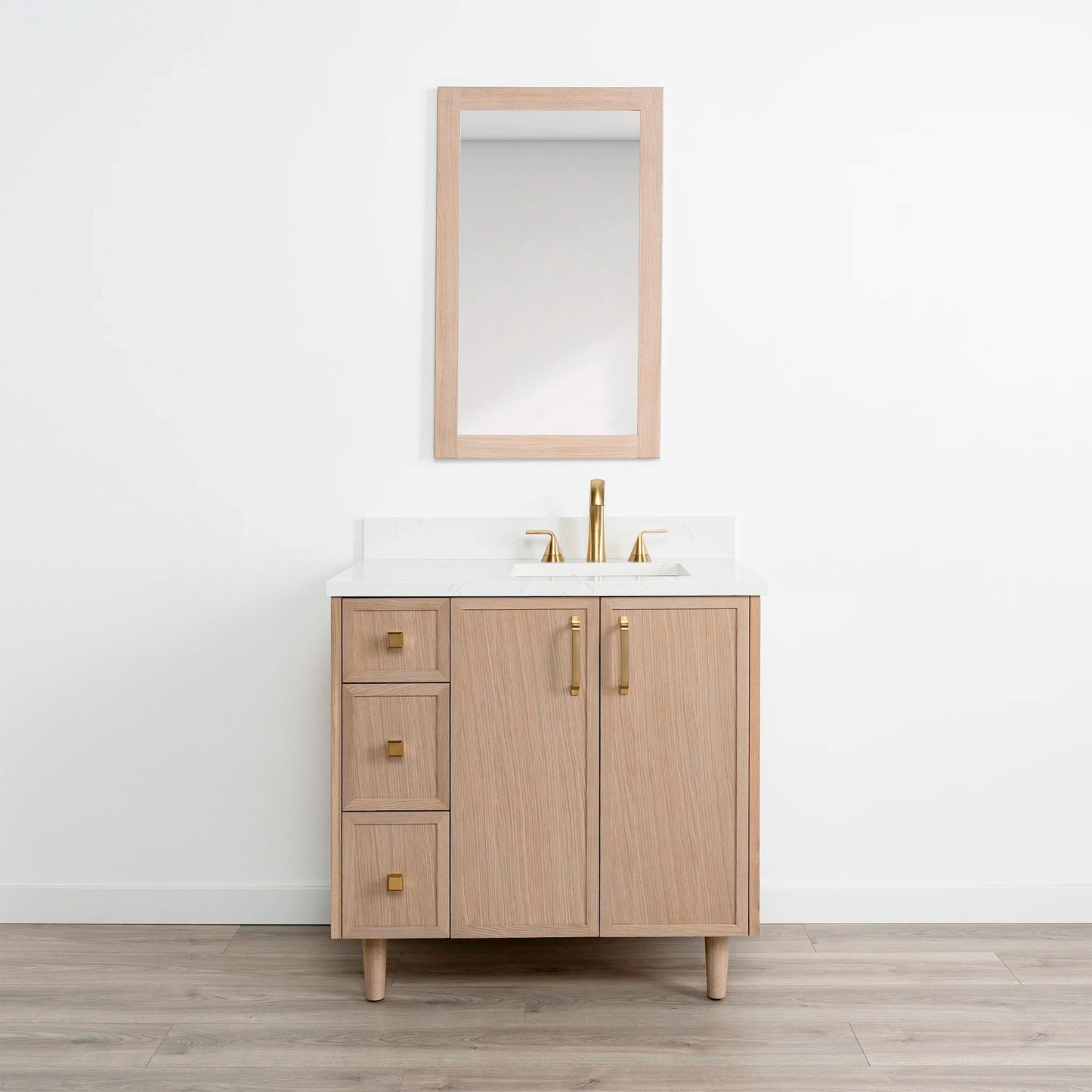 Cape Breton SLIM 36" White Oak Bathroom Vanity, Right Sink