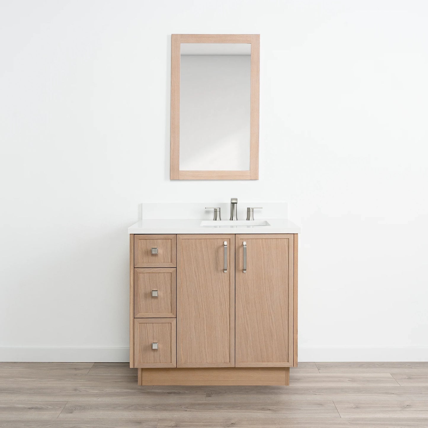 Cape Breton SLIM 36" White Oak Bathroom Vanity, Right Sink