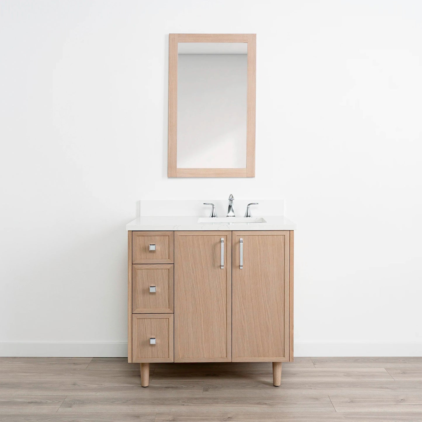 Cape Breton SLIM 36" White Oak Bathroom Vanity, Right Sink