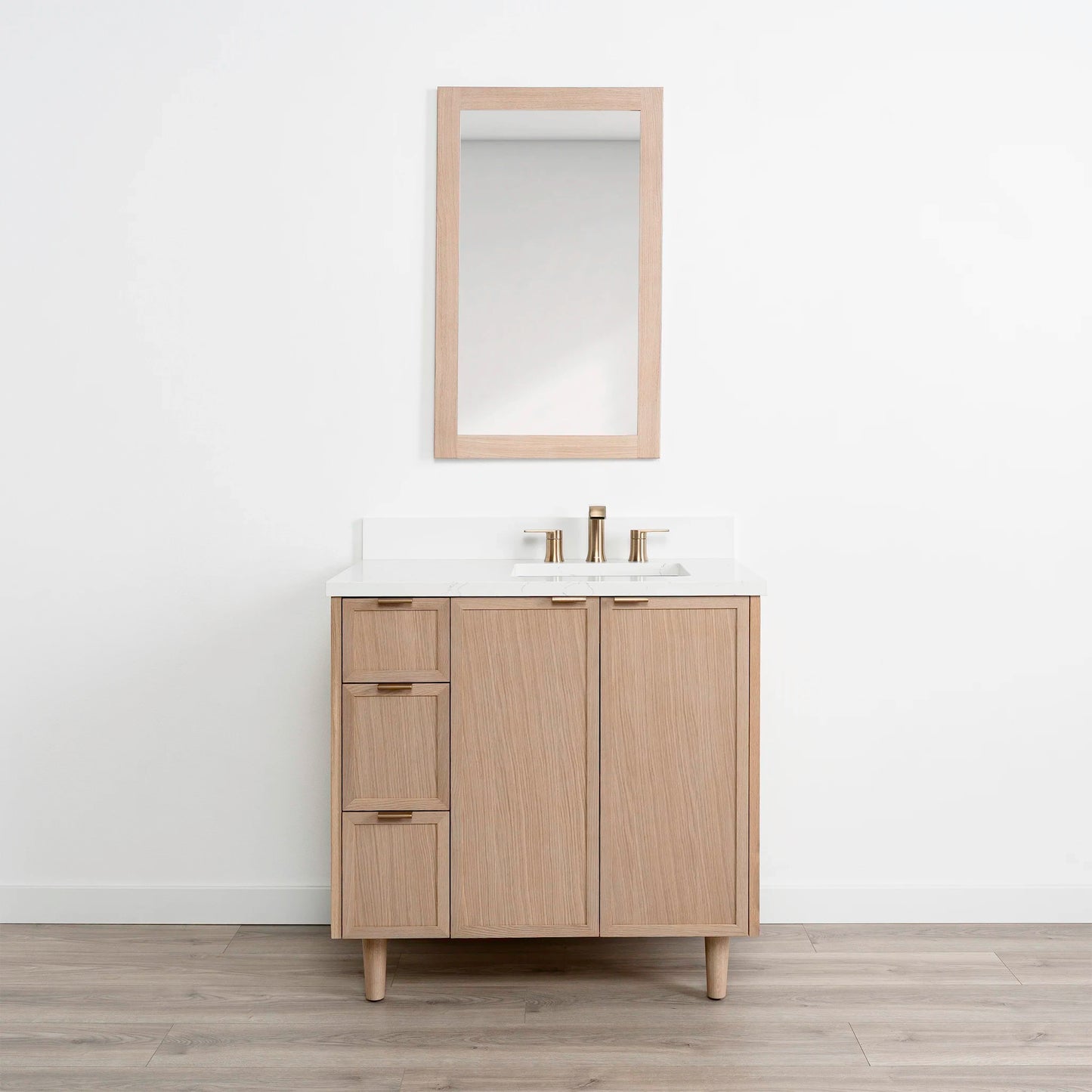 Cape Breton SLIM 36" White Oak Bathroom Vanity, Right Sink