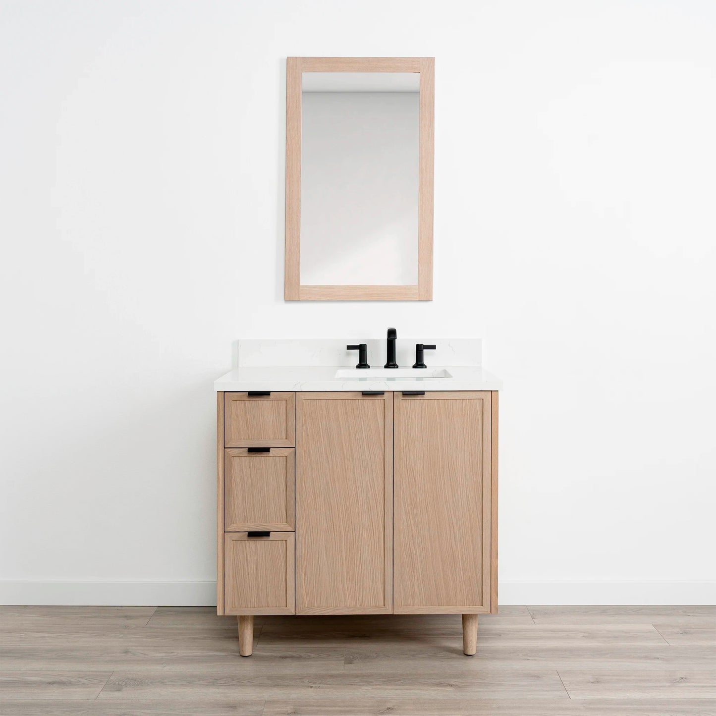 Cape Breton SLIM 36" White Oak Bathroom Vanity, Right Sink