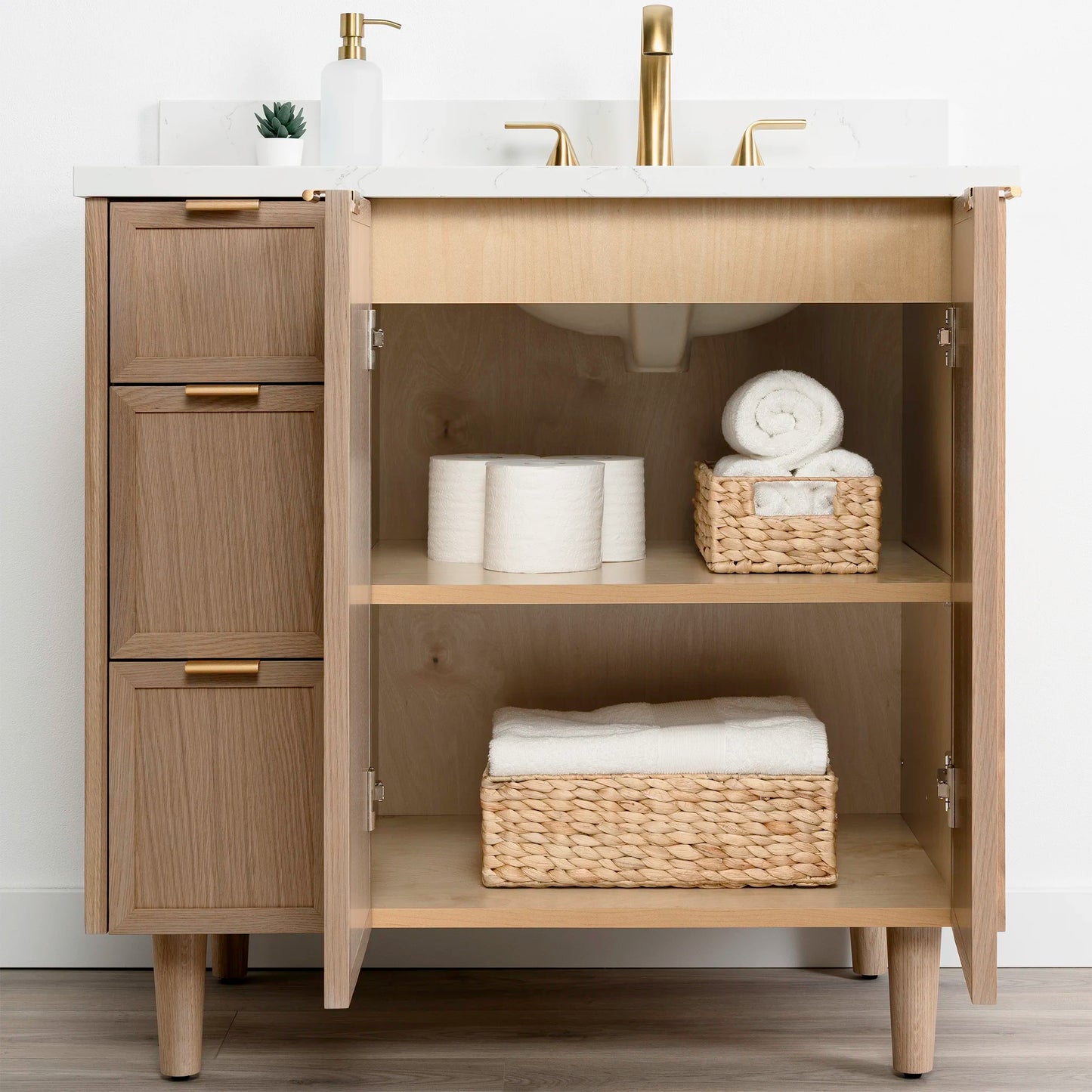 Cape Breton SLIM 36" White Oak Bathroom Vanity, Right Sink