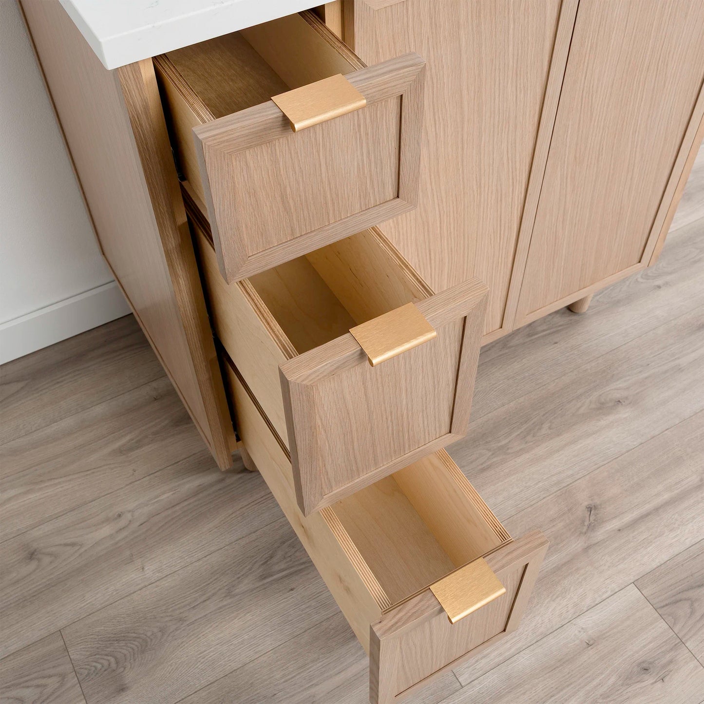 Cape Breton SLIM 36" White Oak Bathroom Vanity, Right Sink