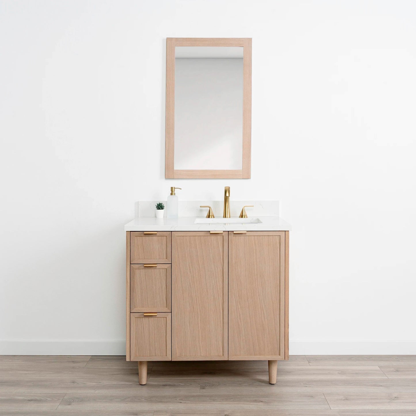 Cape Breton SLIM 36" White Oak Bathroom Vanity, Right Sink