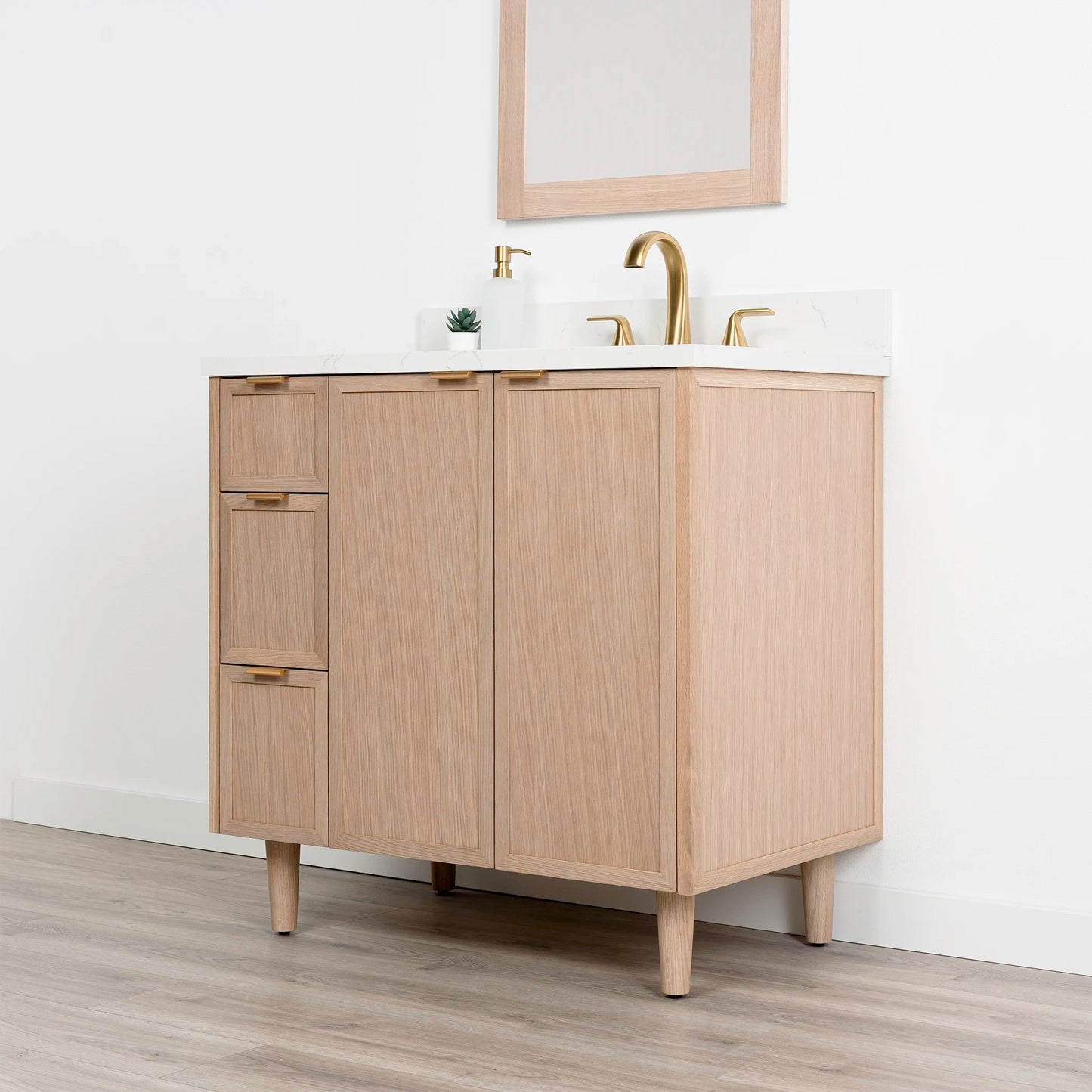 Cape Breton SLIM 36" White Oak Bathroom Vanity, Right Sink
