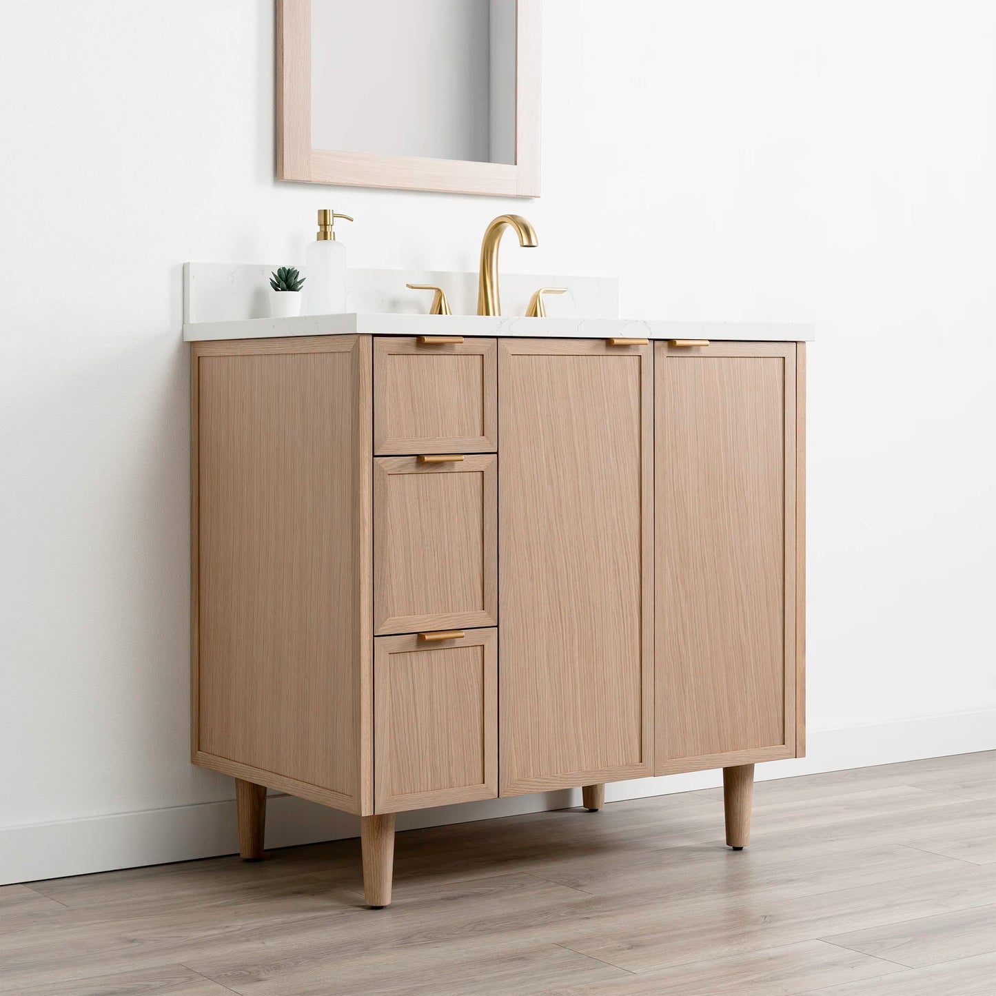 Cape Breton SLIM 36" White Oak Bathroom Vanity, Right Sink