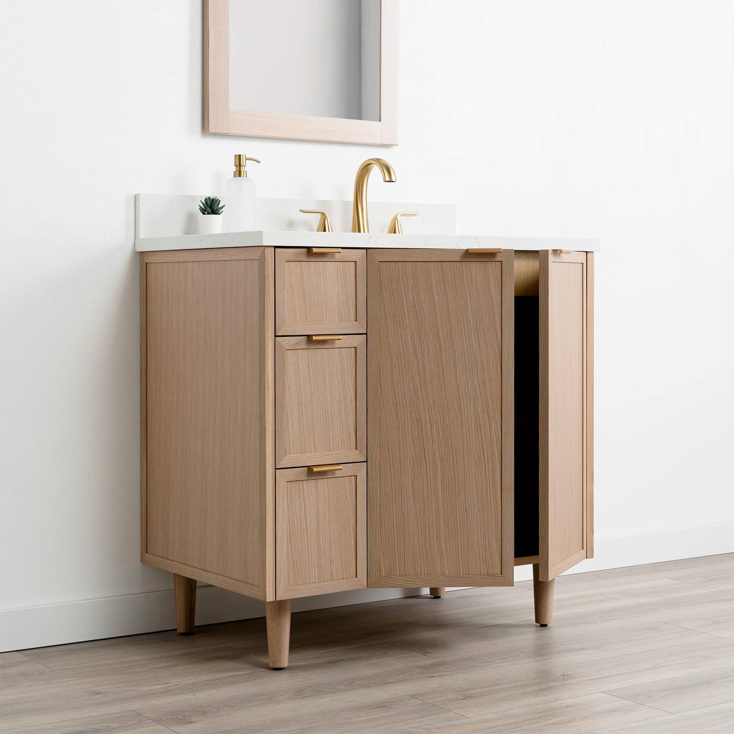 Cape Breton SLIM 36" White Oak Bathroom Vanity, Right Sink