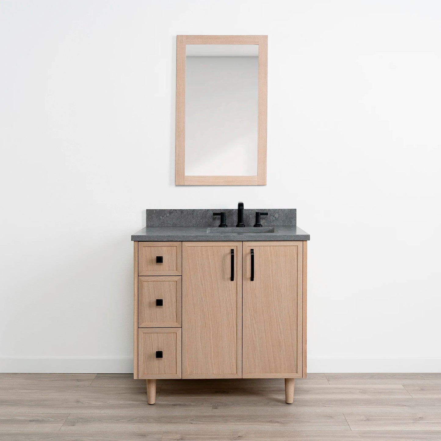 Cape Breton SLIM 36" White Oak Bathroom Vanity, Right Sink