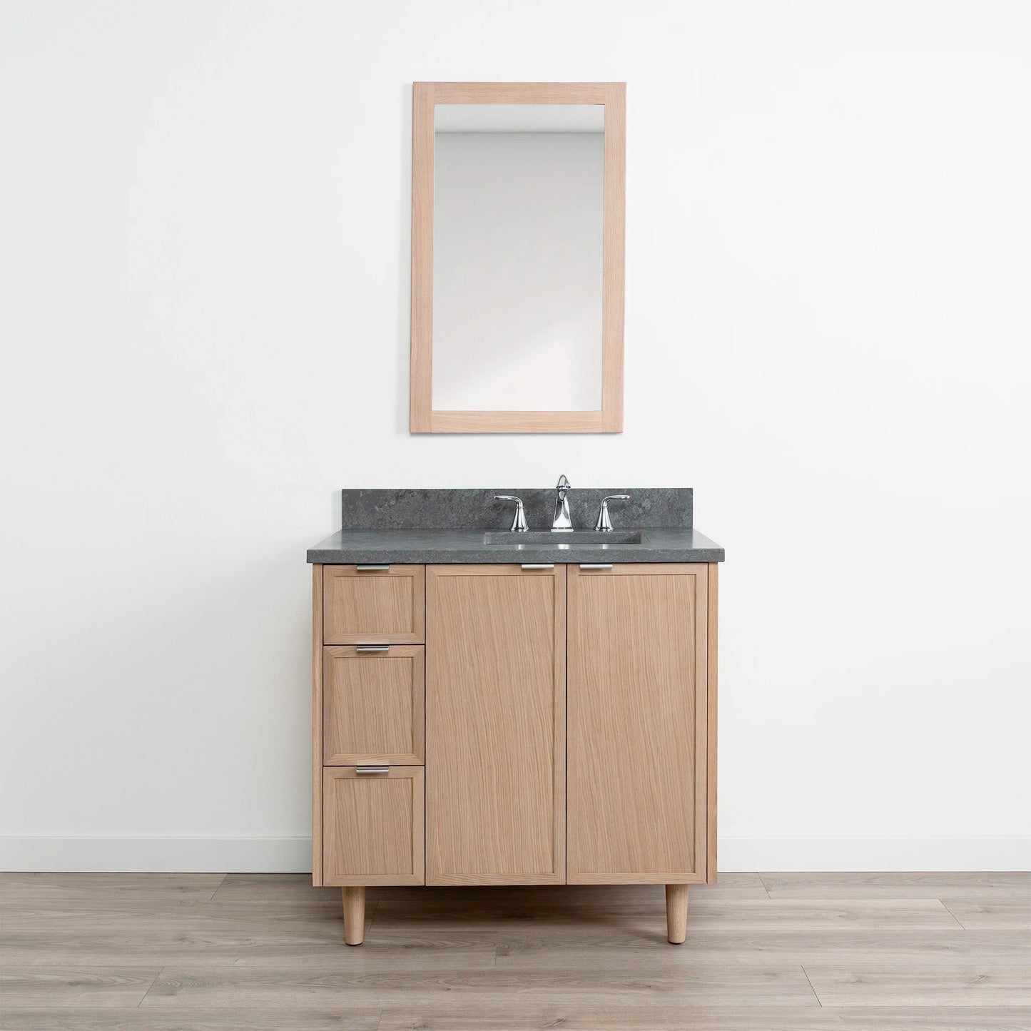 Cape Breton SLIM 36" White Oak Bathroom Vanity, Right Sink