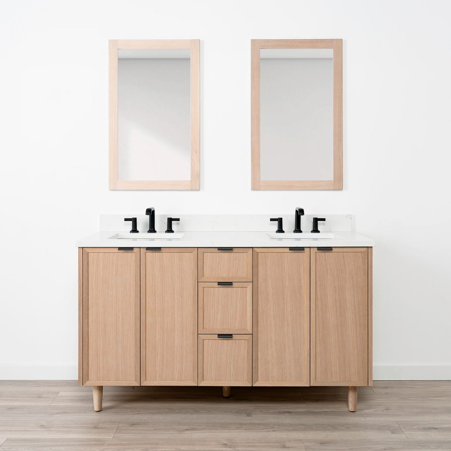 Cape Breton SLIM 60" White Oak Bathroom Vanity, Double Sink