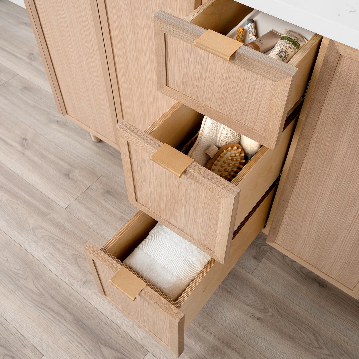 Cape Breton 60" White Oak Bathroom Vanity, Double Sink