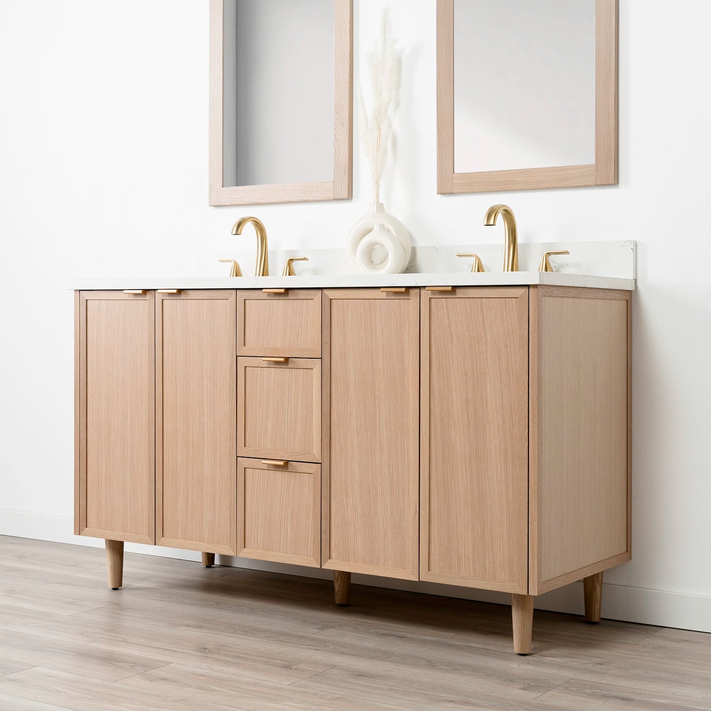 Cape Breton 60" White Oak Bathroom Vanity, Double Sink