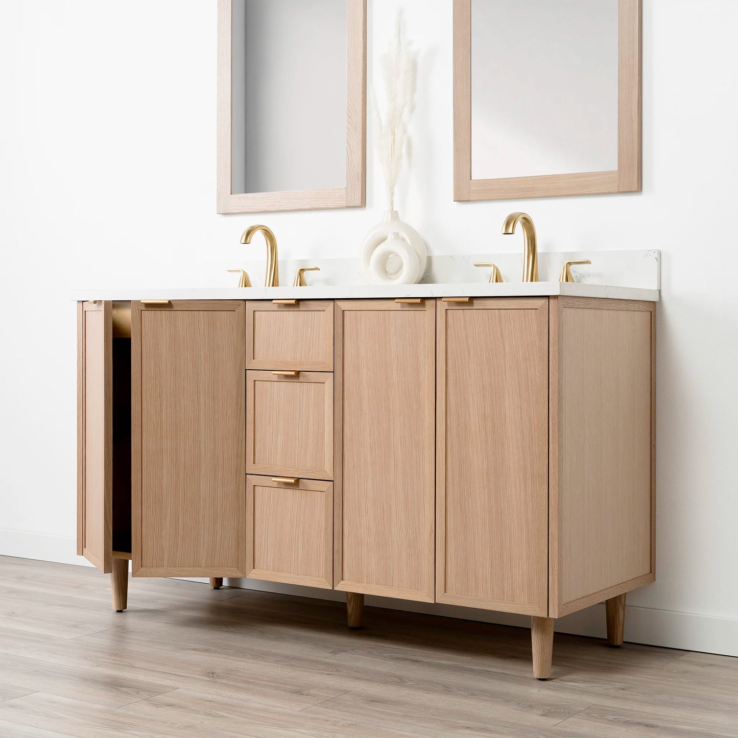 Cape Breton 60" White Oak Bathroom Vanity, Double Sink