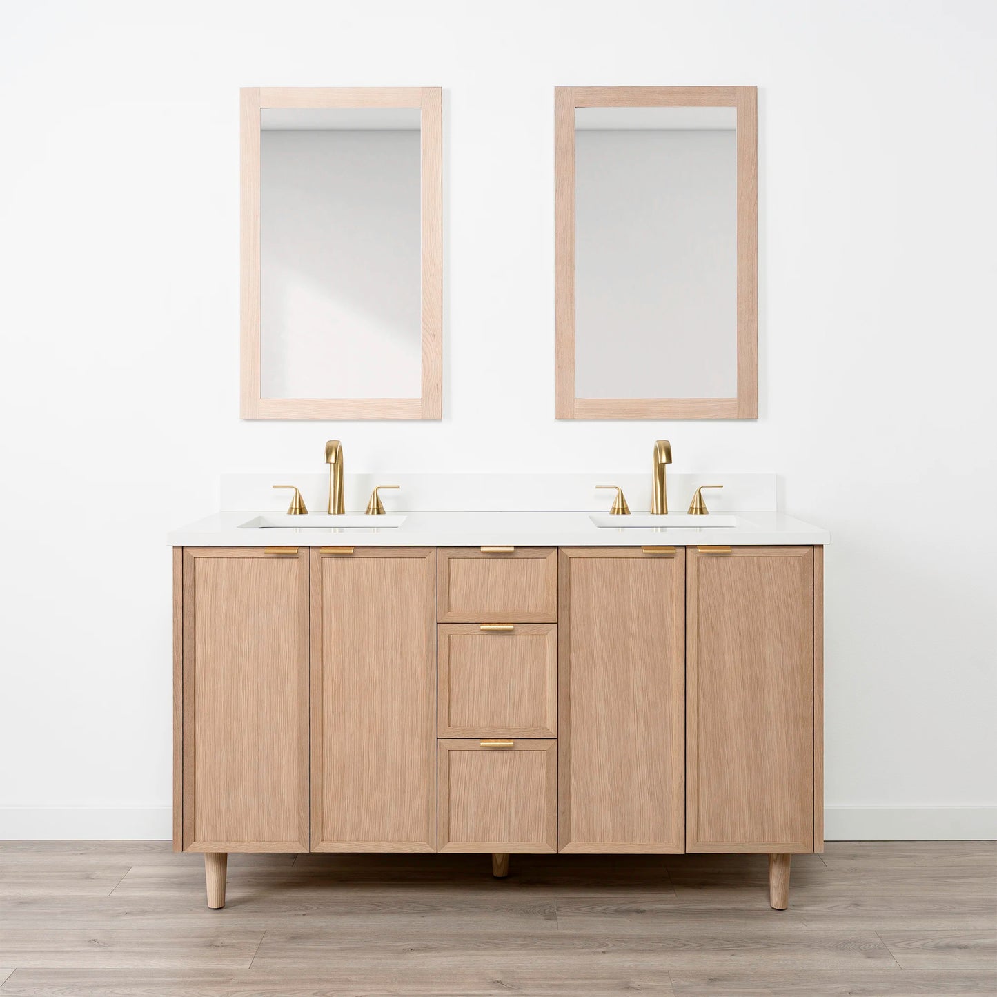 Cape Breton SLIM 60" White Oak Bathroom Vanity, Double Sink