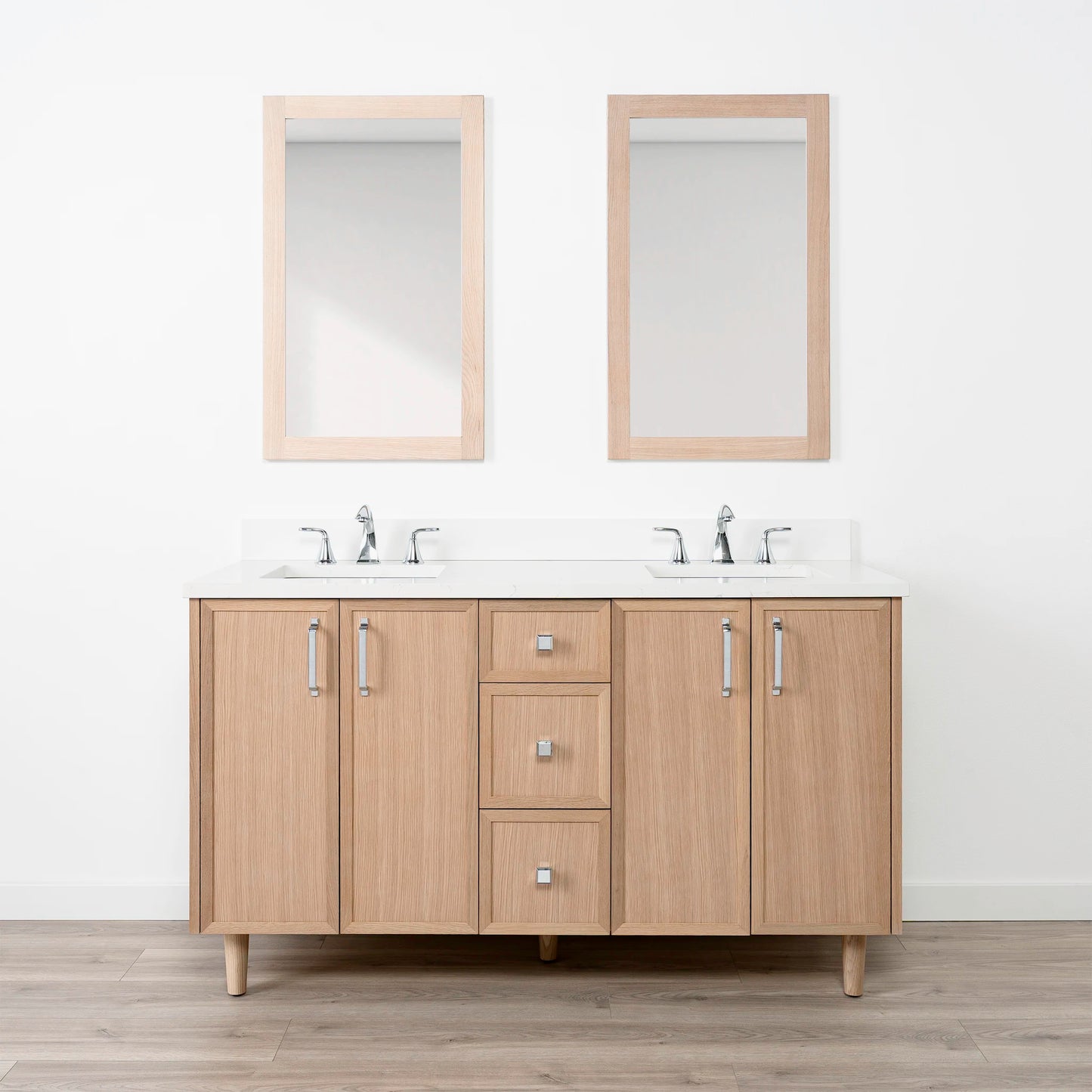 Cape Breton 60" White Oak Bathroom Vanity, Double Sink