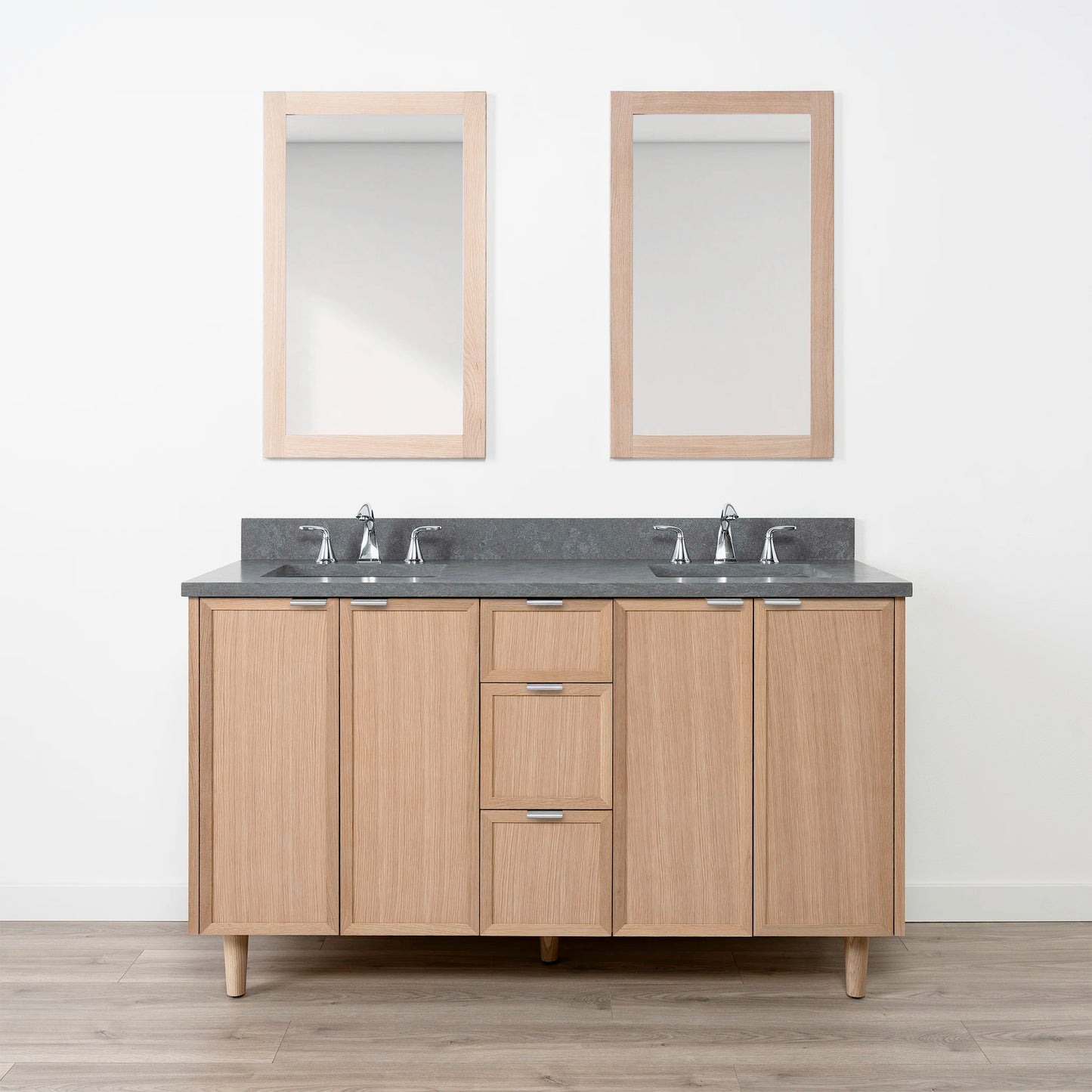Cape Breton 60" White Oak Bathroom Vanity, Double Sink