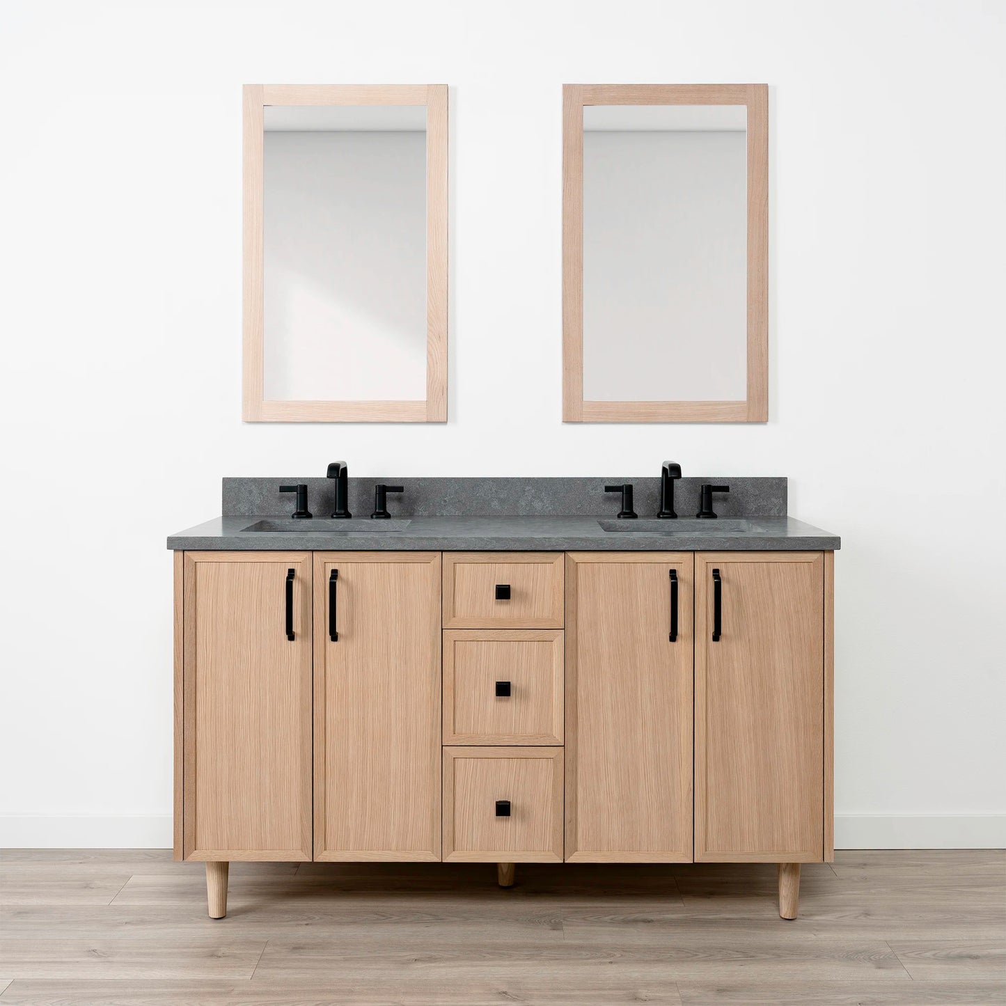 Cape Breton SLIM 60" White Oak Bathroom Vanity, Double Sink