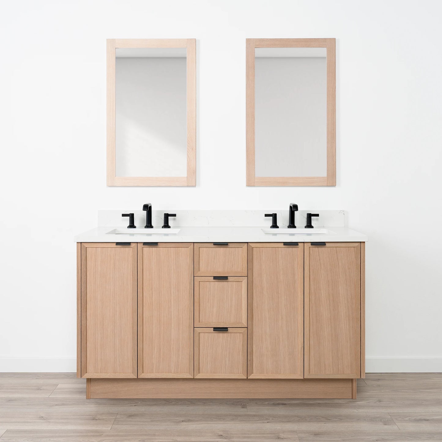Cape Breton SLIM 60" White Oak Bathroom Vanity, Double Sink