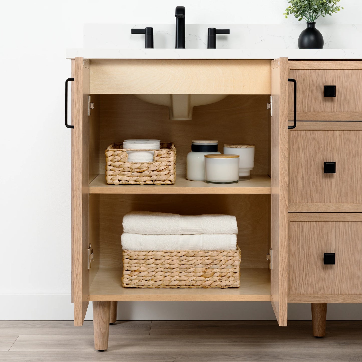 Cape Breton SLIM 60" White Oak Bathroom Vanity, Double Sink