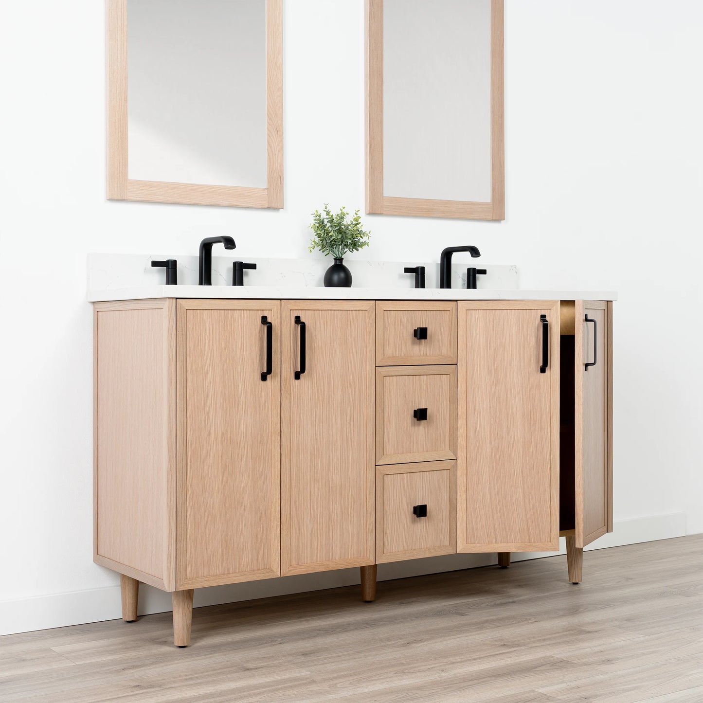 Cape Breton SLIM 60" White Oak Bathroom Vanity, Double Sink