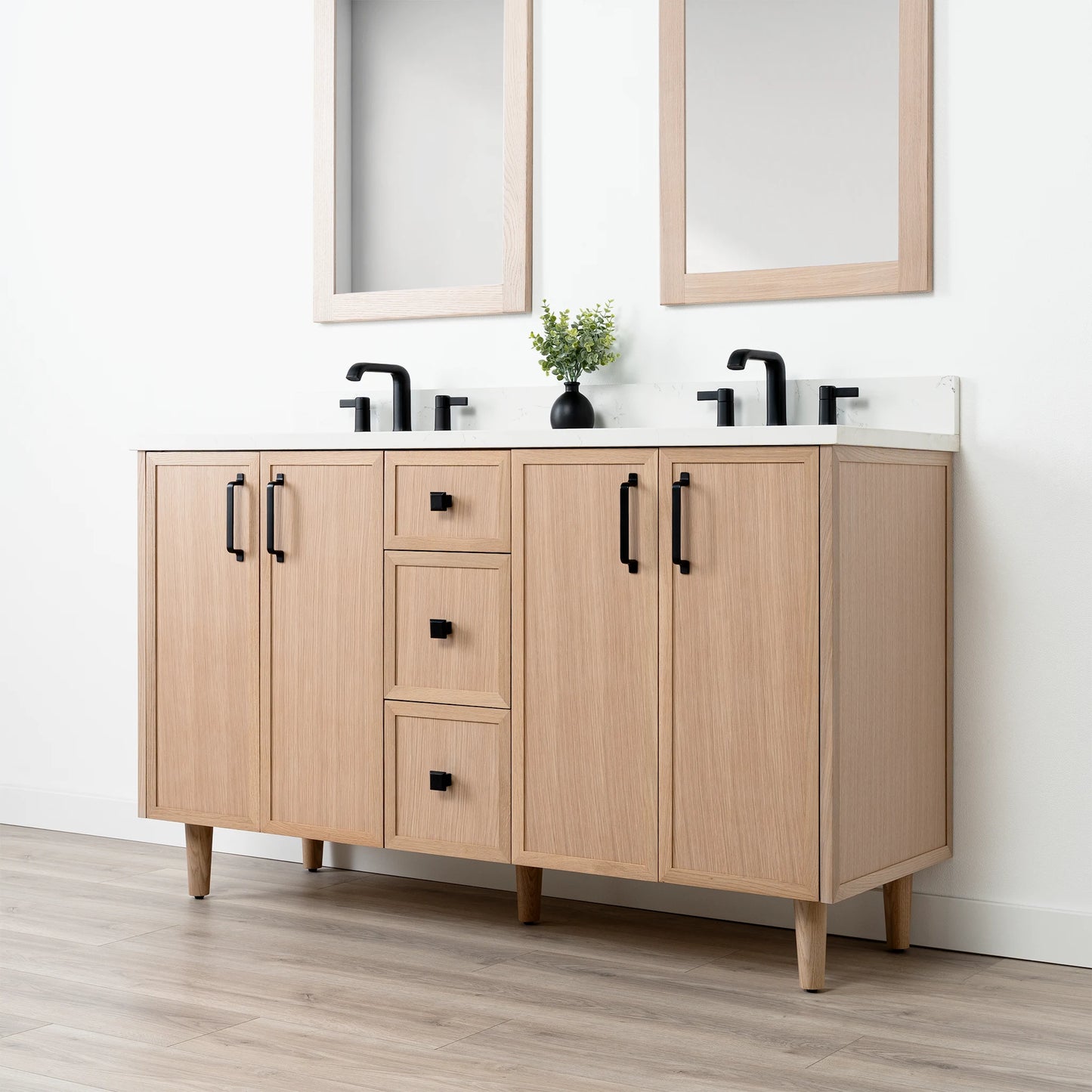 Cape Breton SLIM 60" White Oak Bathroom Vanity, Double Sink