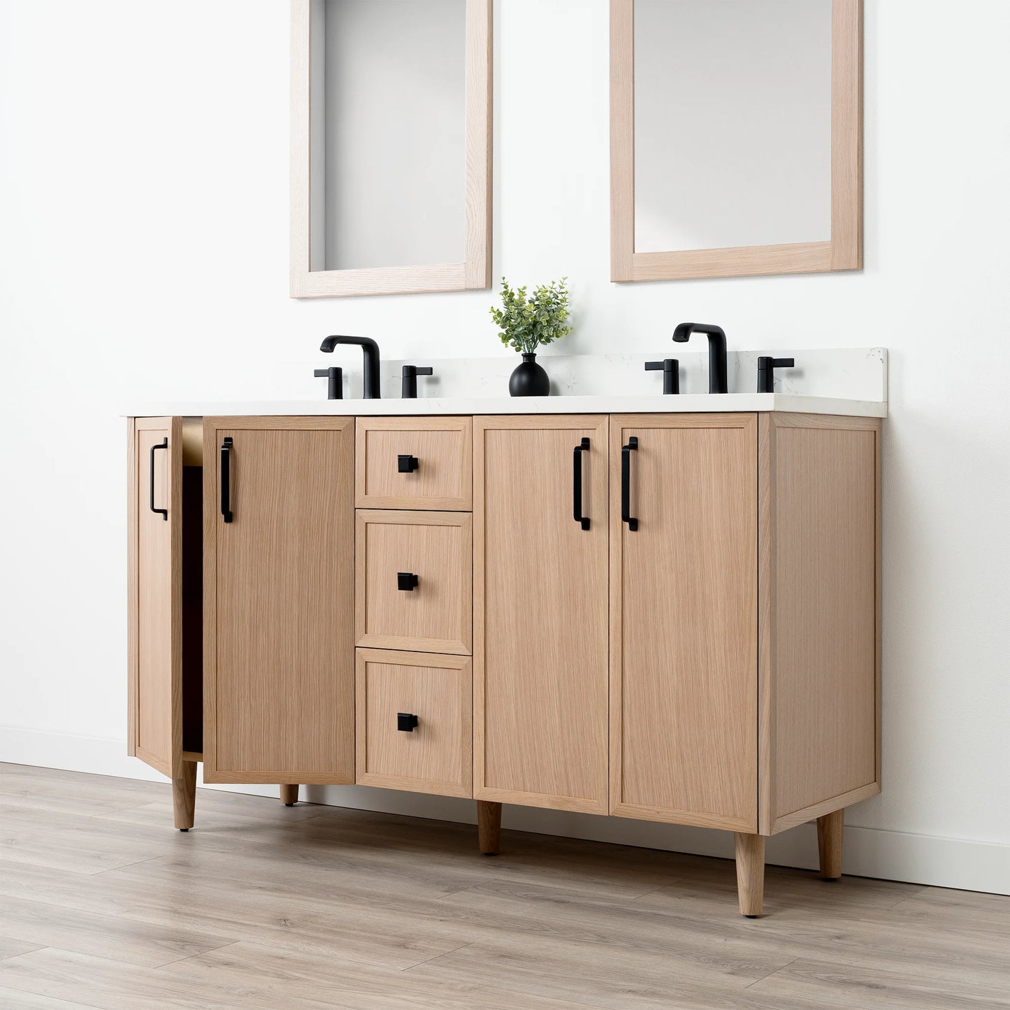 Cape Breton SLIM 60" White Oak Bathroom Vanity, Double Sink
