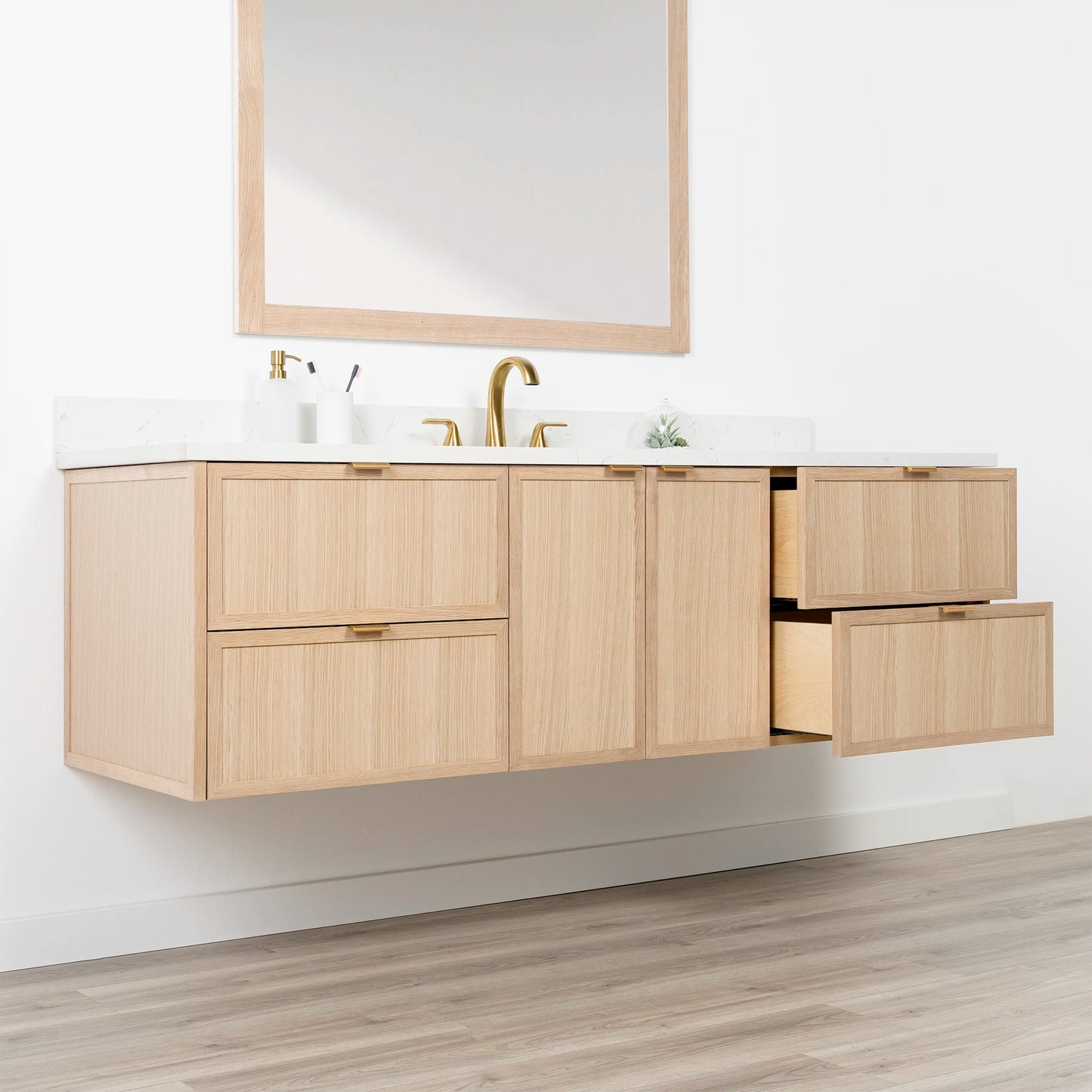 Cape Breton 72" Wall Mount White Oak Bathroom Vanity