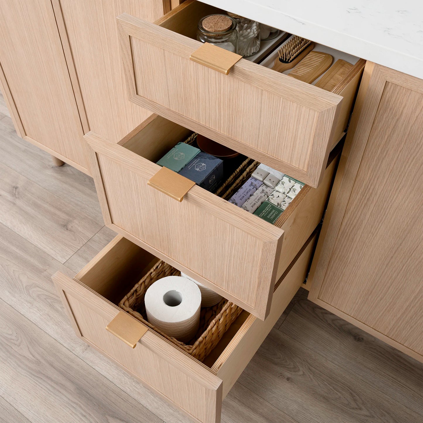 Cape Breton SLIM 72" White Oak Bathroom Vanity, Double Sink