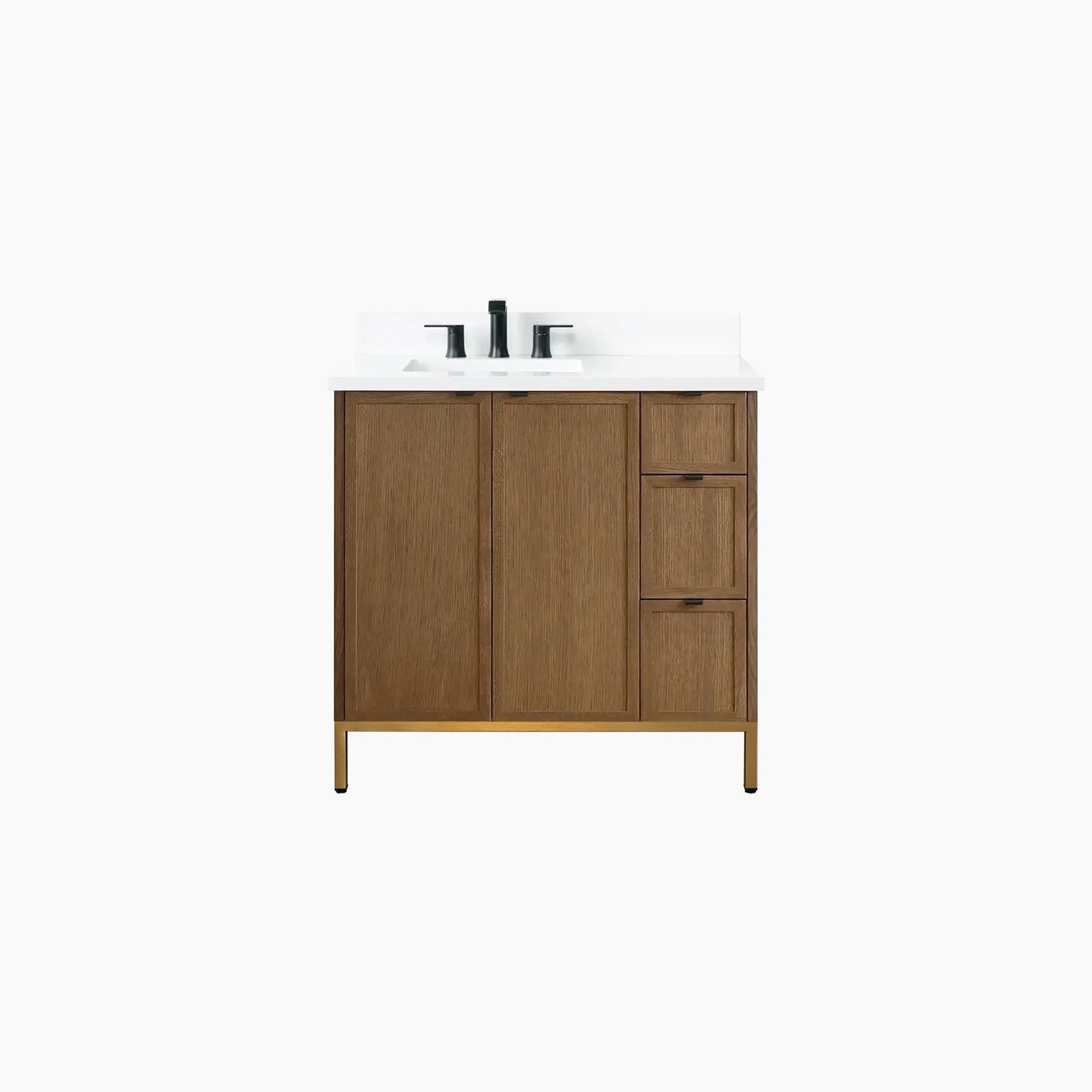 Cape Breton 36" Mid Century Oak Bathroom Vanity, Left Sink