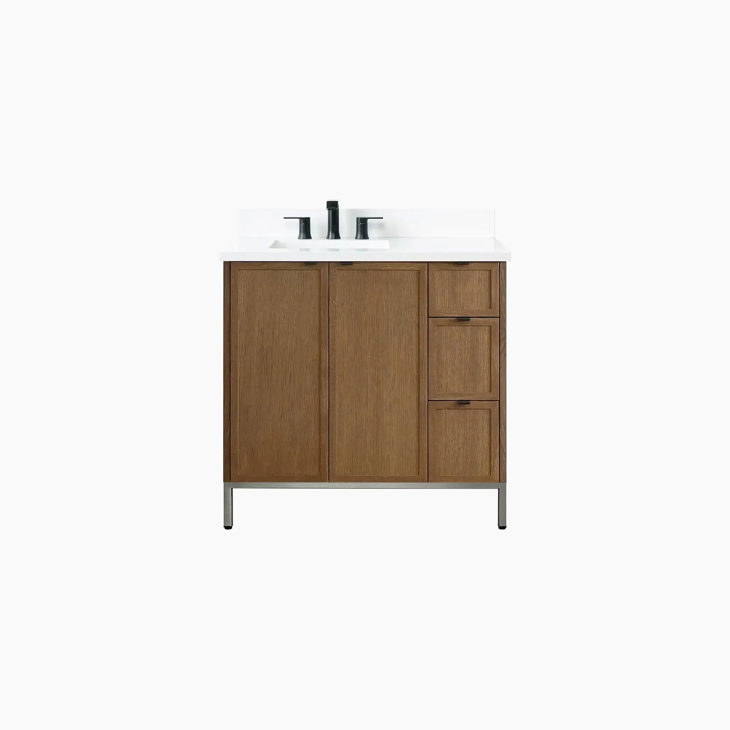 Cape Breton 36" Mid Century Oak Bathroom Vanity, Left Sink