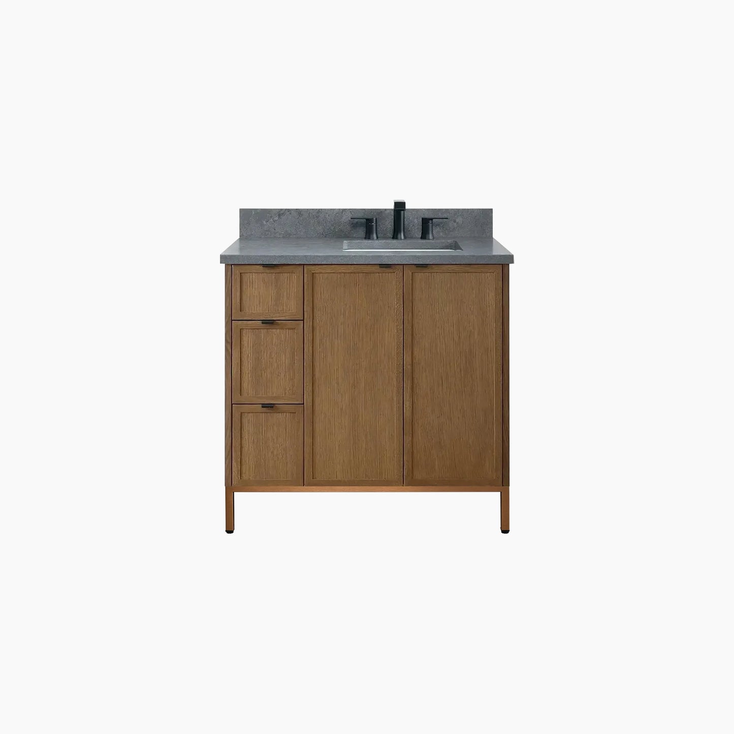 Cape Breton 36" Mid Century Oak Bathroom Vanity, Right Sink