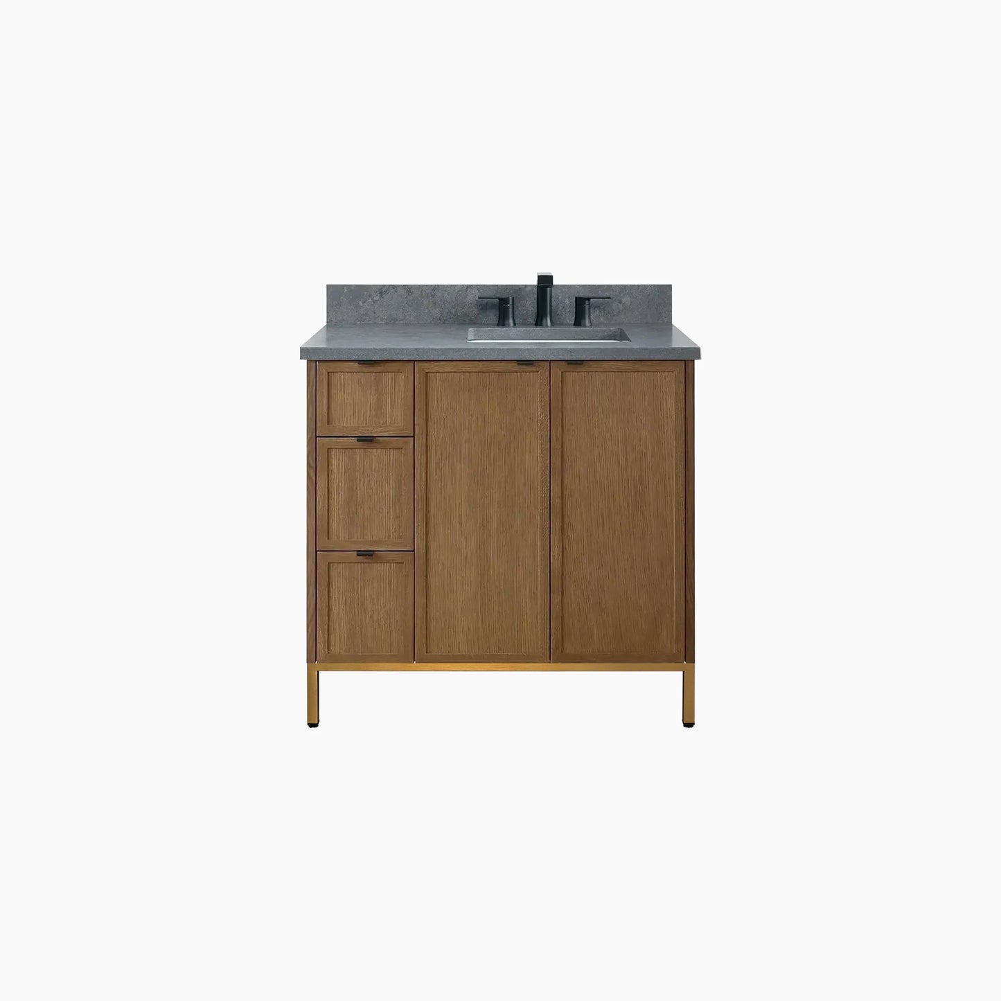 Cape Breton 36" Mid Century Oak Bathroom Vanity, Right Sink
